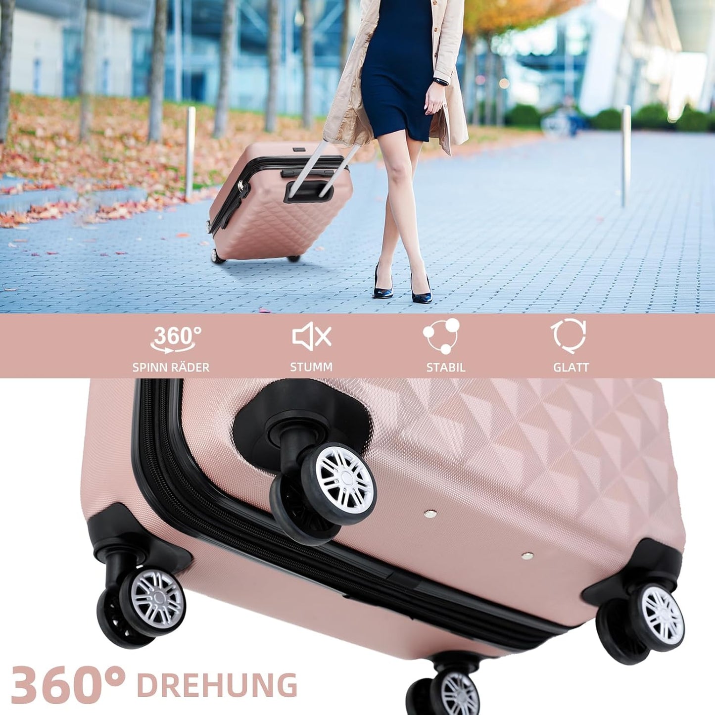 Hartschalenkoffer mit Zahlenschloss, Rosa Gold XL
