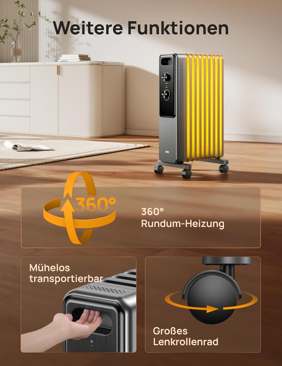 Ölradiator mit Thermostat & Schutzfunktionen