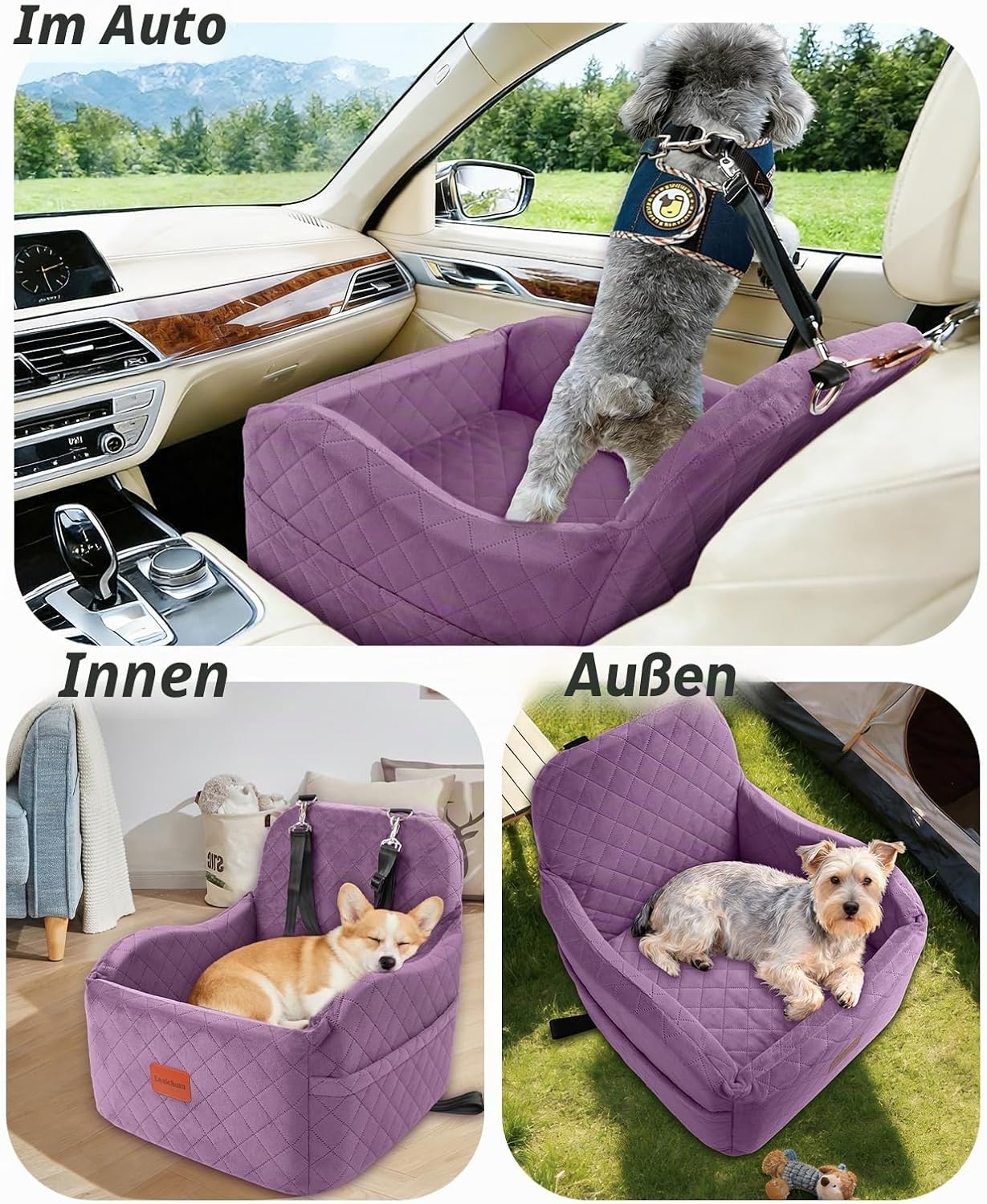 Hunde-Autositz mit Leine, Purple Medium