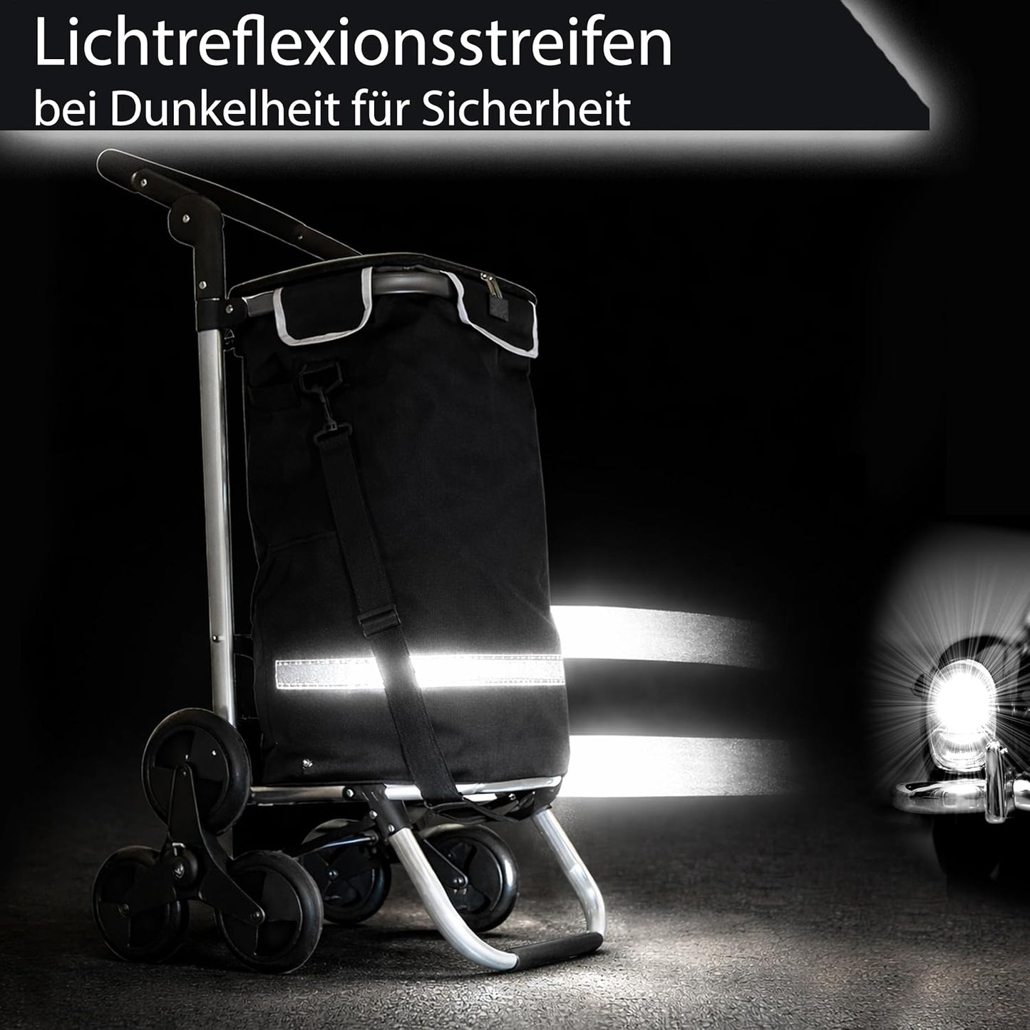 Faltbarer Einkaufstrolley mit Kühlfach, 57L, 30kg, Schwarz Standardrad