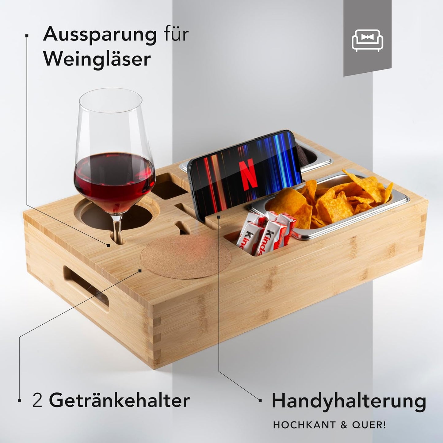 Couchbar Snackbox, Ohne Gravur Bambus