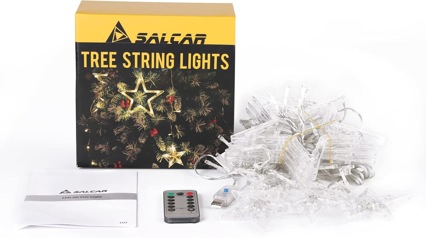 Christbaumbeleuchtung mit Fernbedienung und 9 Modi, Warmweiss Sternspitze Usb 1,5m+1m