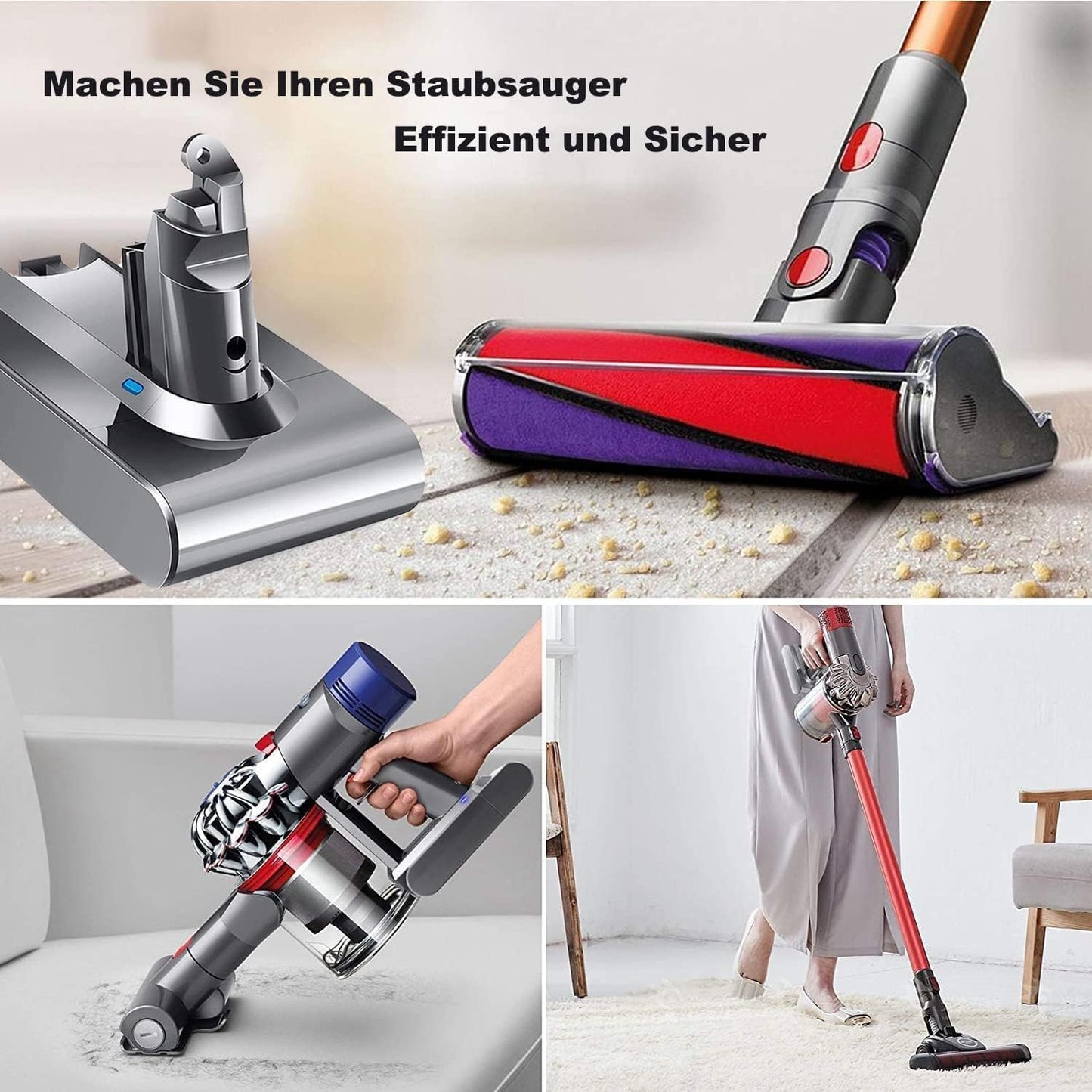 Ersatzakku für Dyson V6 Handstaubsauger, Gray-v6