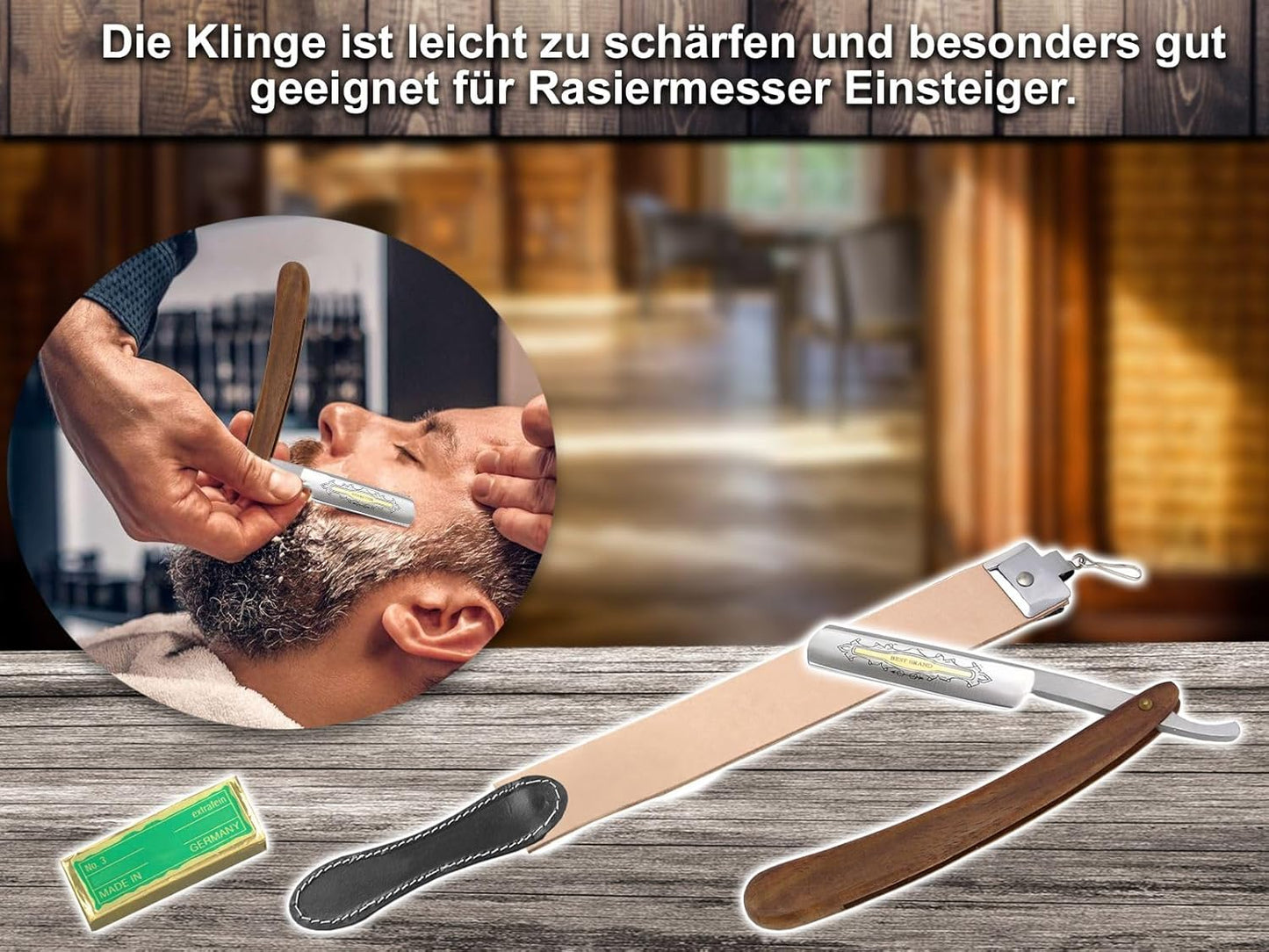 Rasiermesser-Set mit Abziehleder & Paste