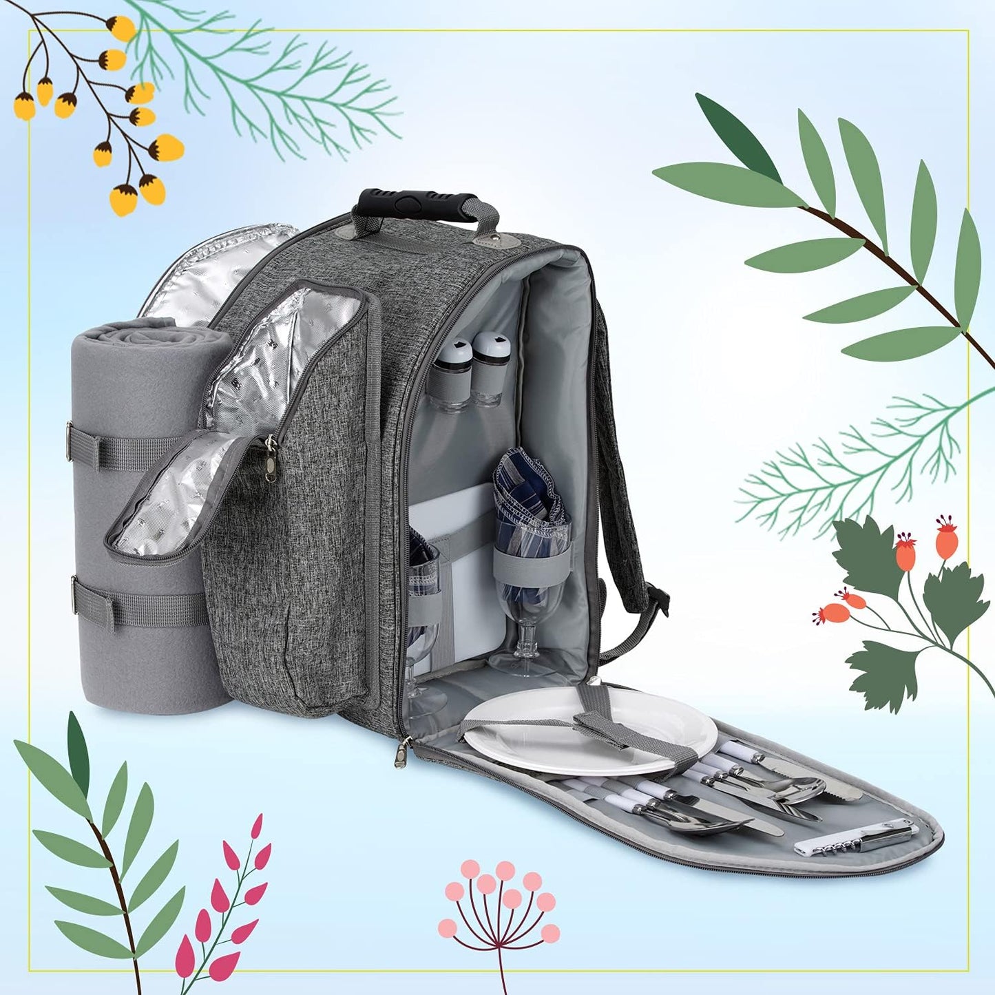 Picknickrucksack, Grau - 2 Personen
