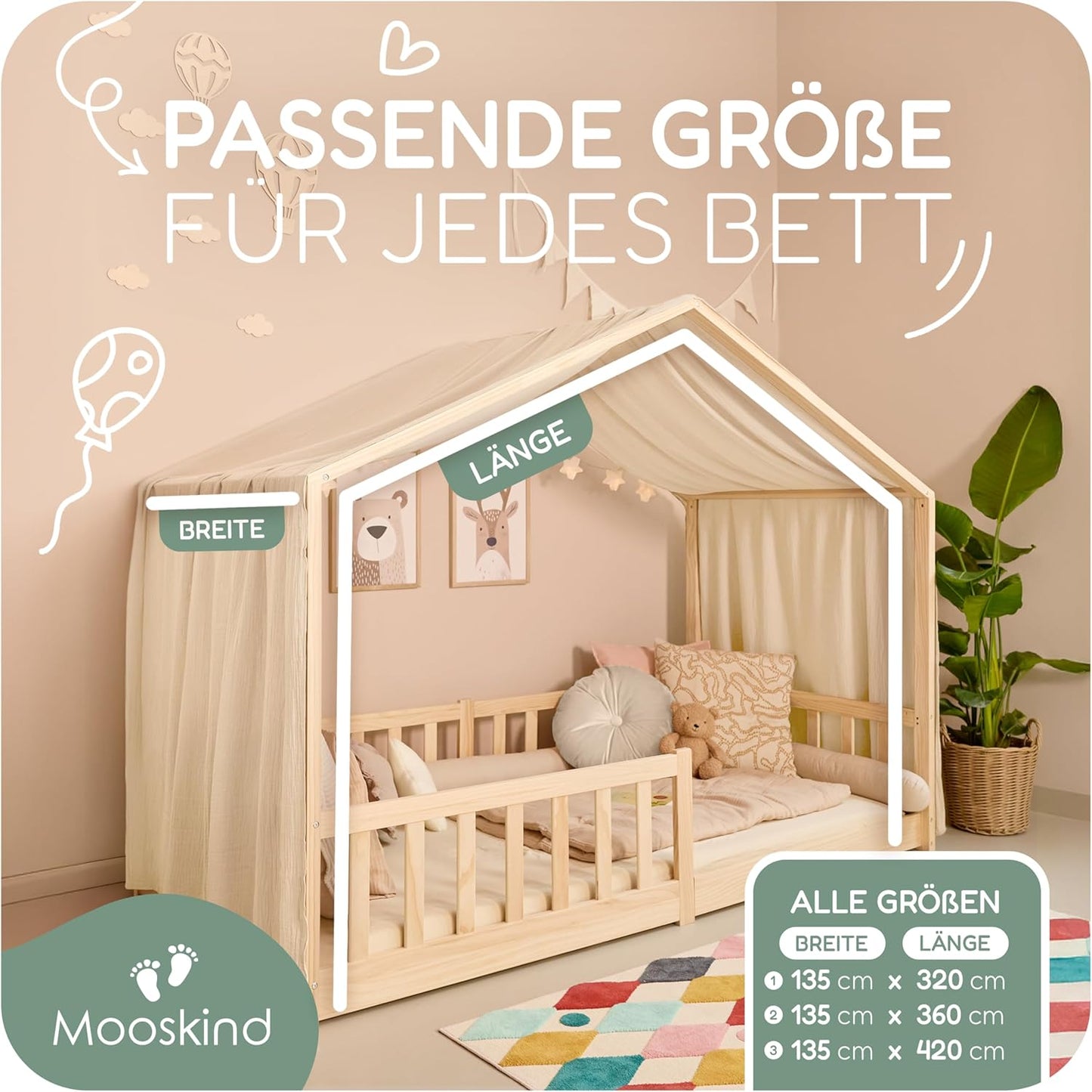 Hausbett-Himmel, Creme H320 x B135 cm (1er Pack)