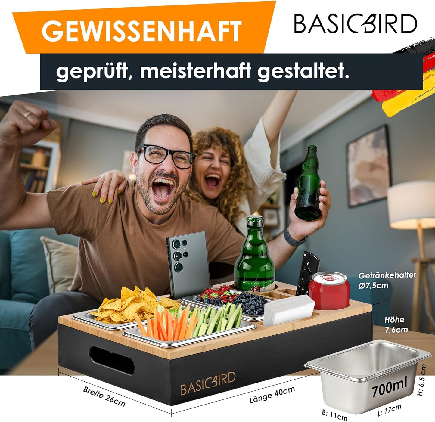 Couchbar mit Snackschalen und Getränkehalter, Black Body