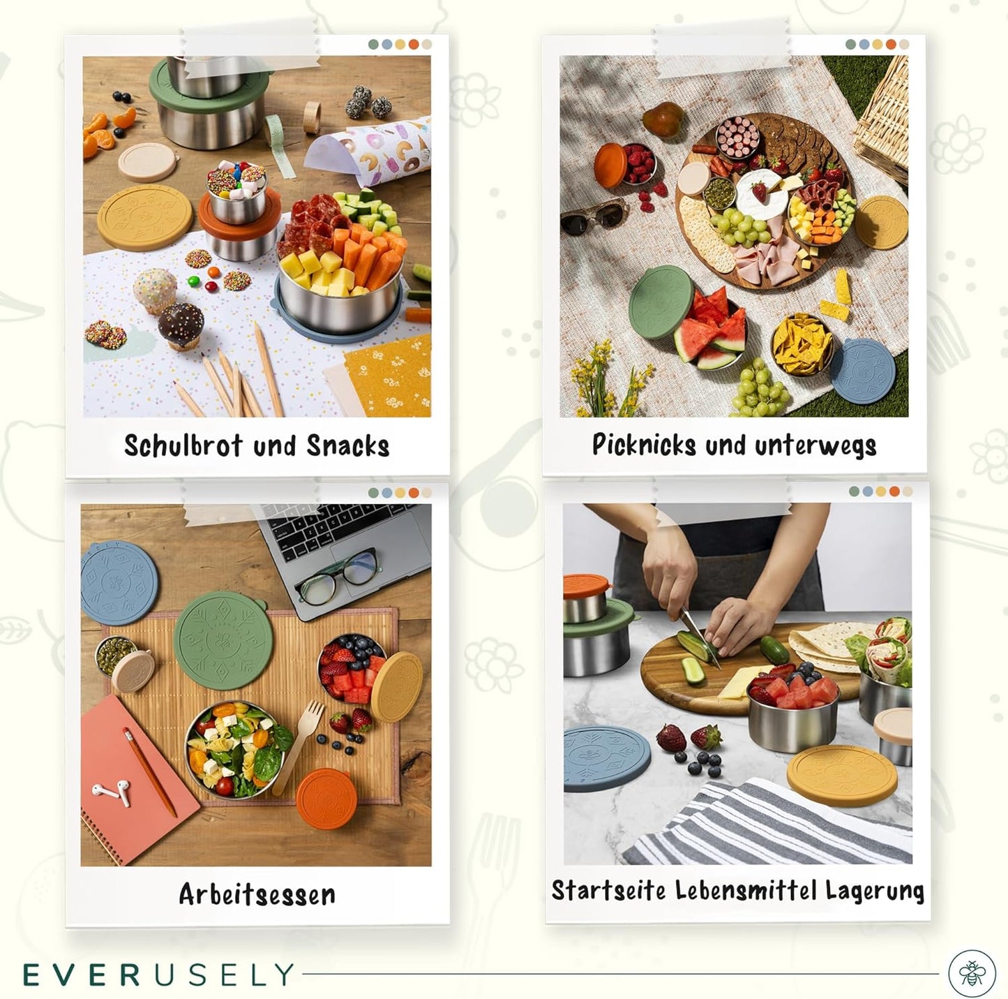 5er-Set Snackboxen mit Deckel, Muted