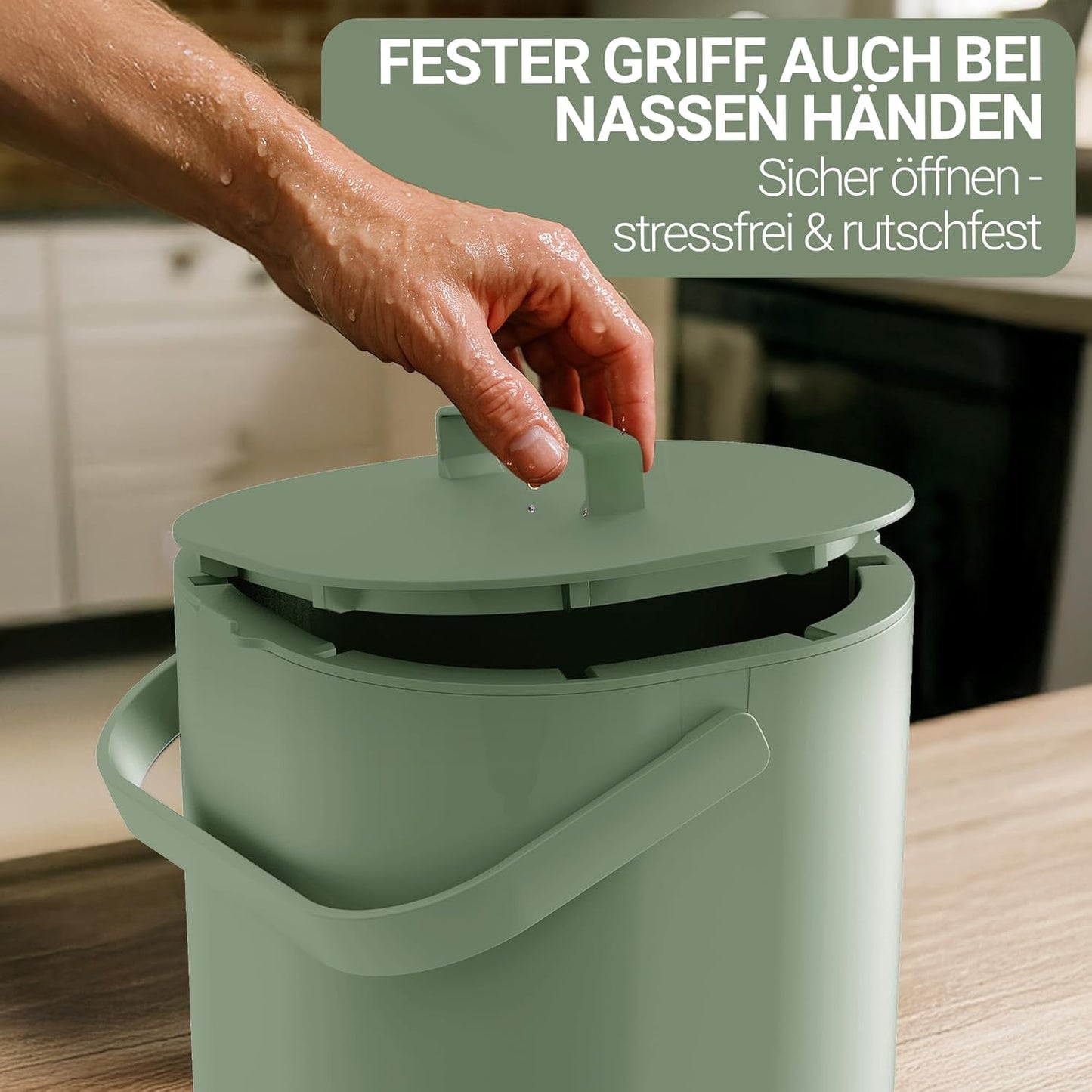 Komposteimer mit Deckel & Innensieb, Grün ohne Aktivkohlefilter