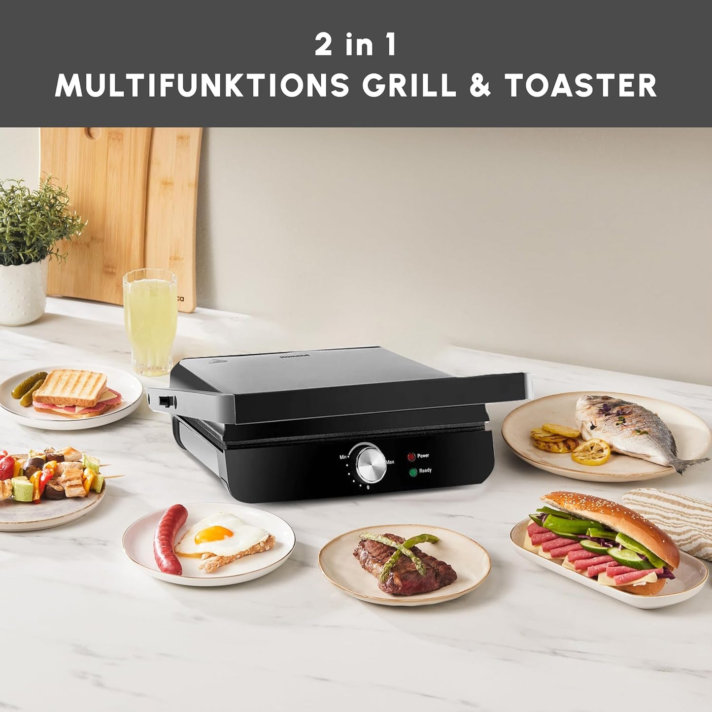 2-in-1 Panini Maker & Kontaktgrill, Vielseitiger 2-in-1 Panini Maker Inox