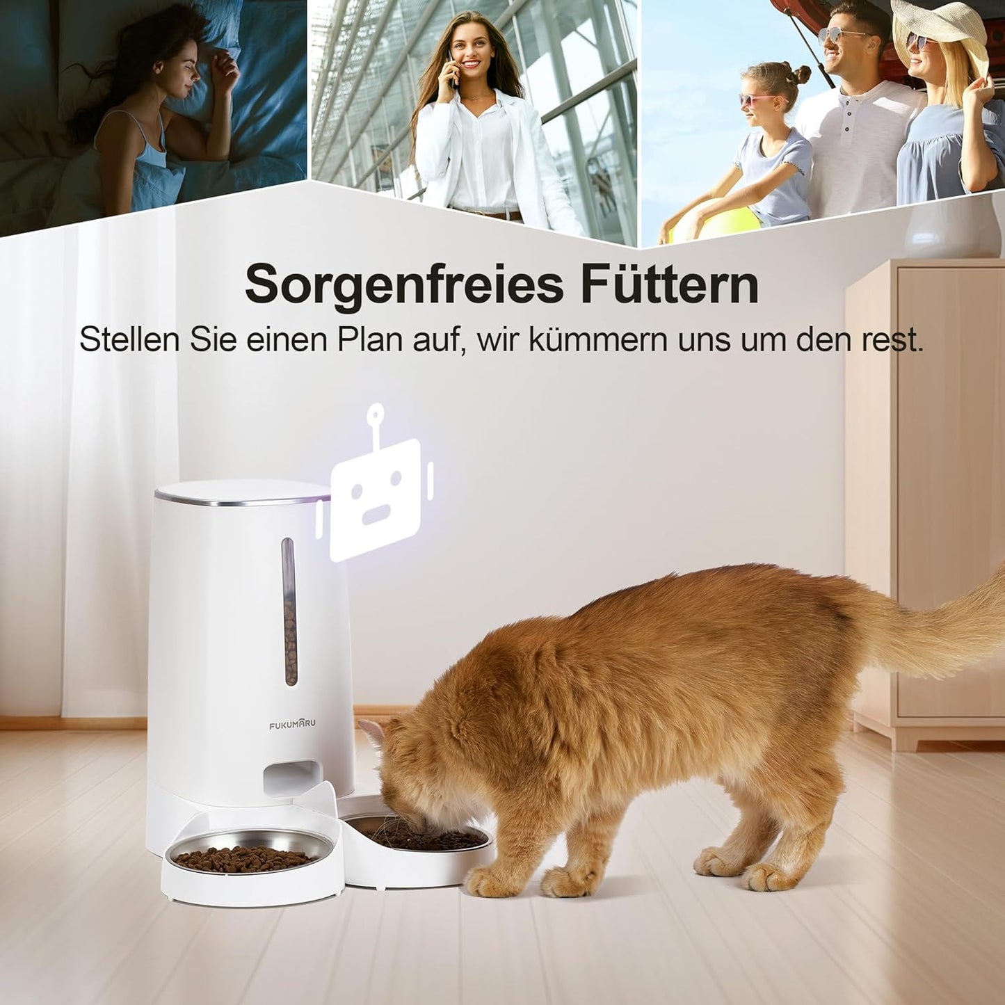 Automatischer Futterautomat für Katzen und Hunde, Weiss -Taste
