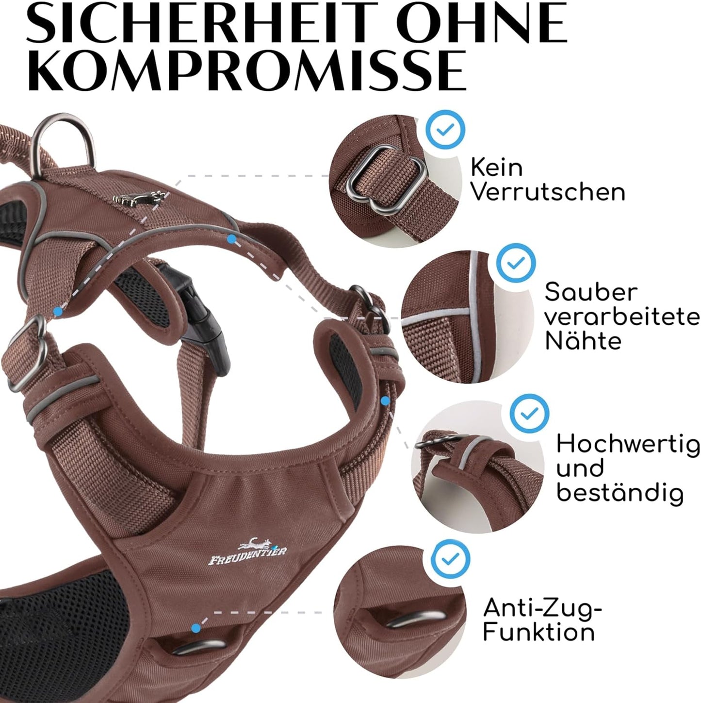 Hundegeschirr mit Griff, atmungsaktiv gepolstert, XS Braun