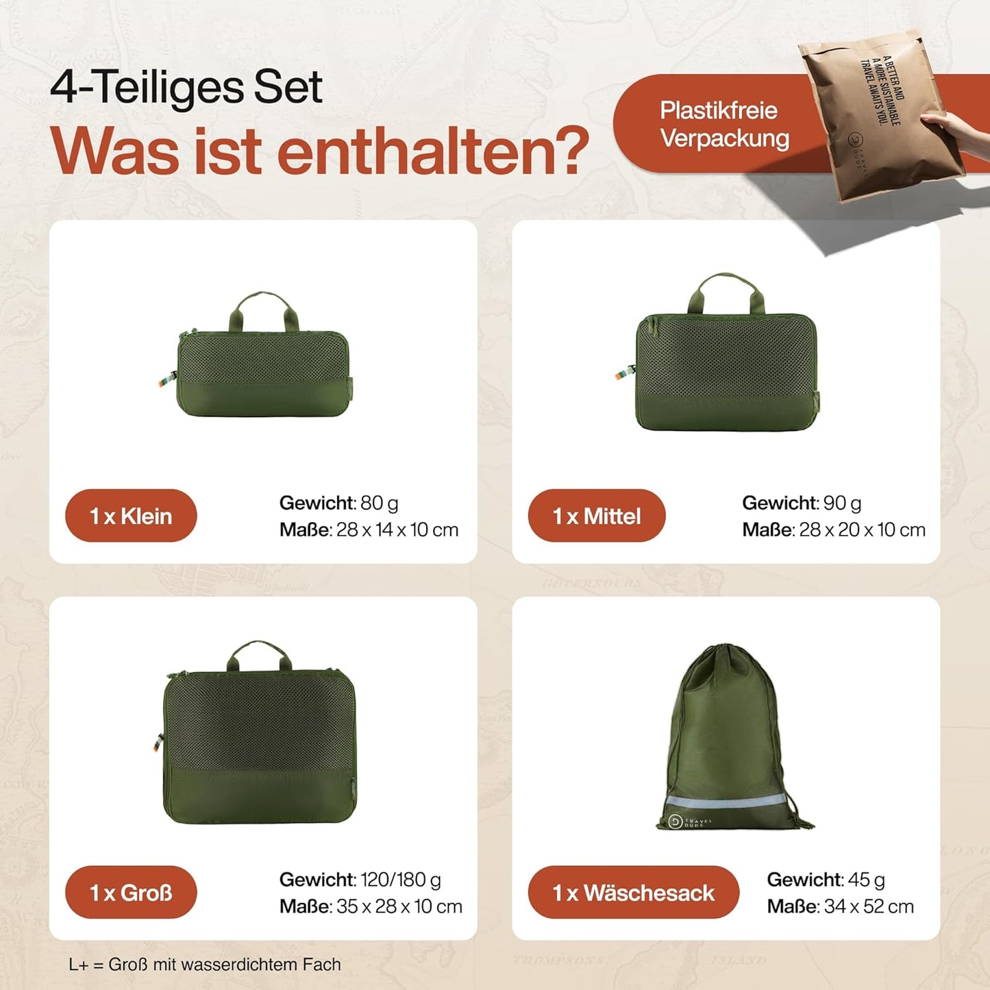 4-teiliges Packwürfel-Set, 4-teiliges Set Wald Grün