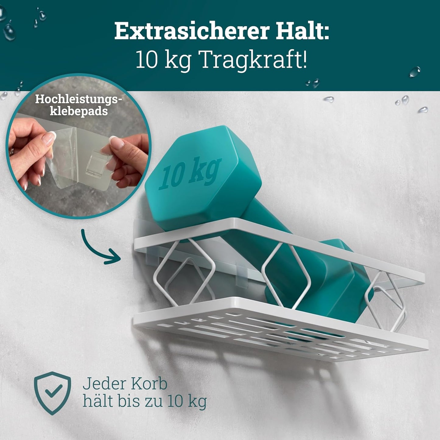10-teiliges Duschablage-Set ohne Bohren, Set | Weiss