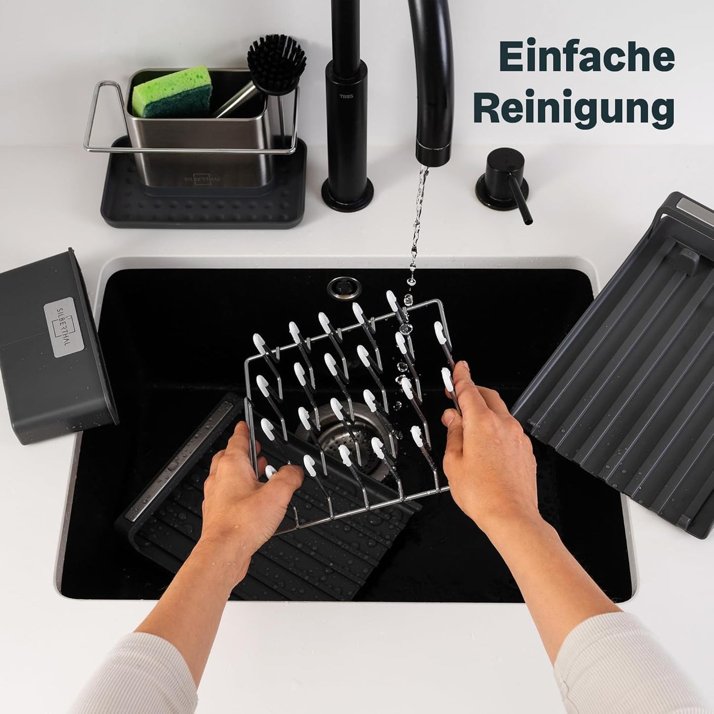 Abtropfgestell mit Schale und Besteckkasten, Ausziehbares Abtropfgestell Klein