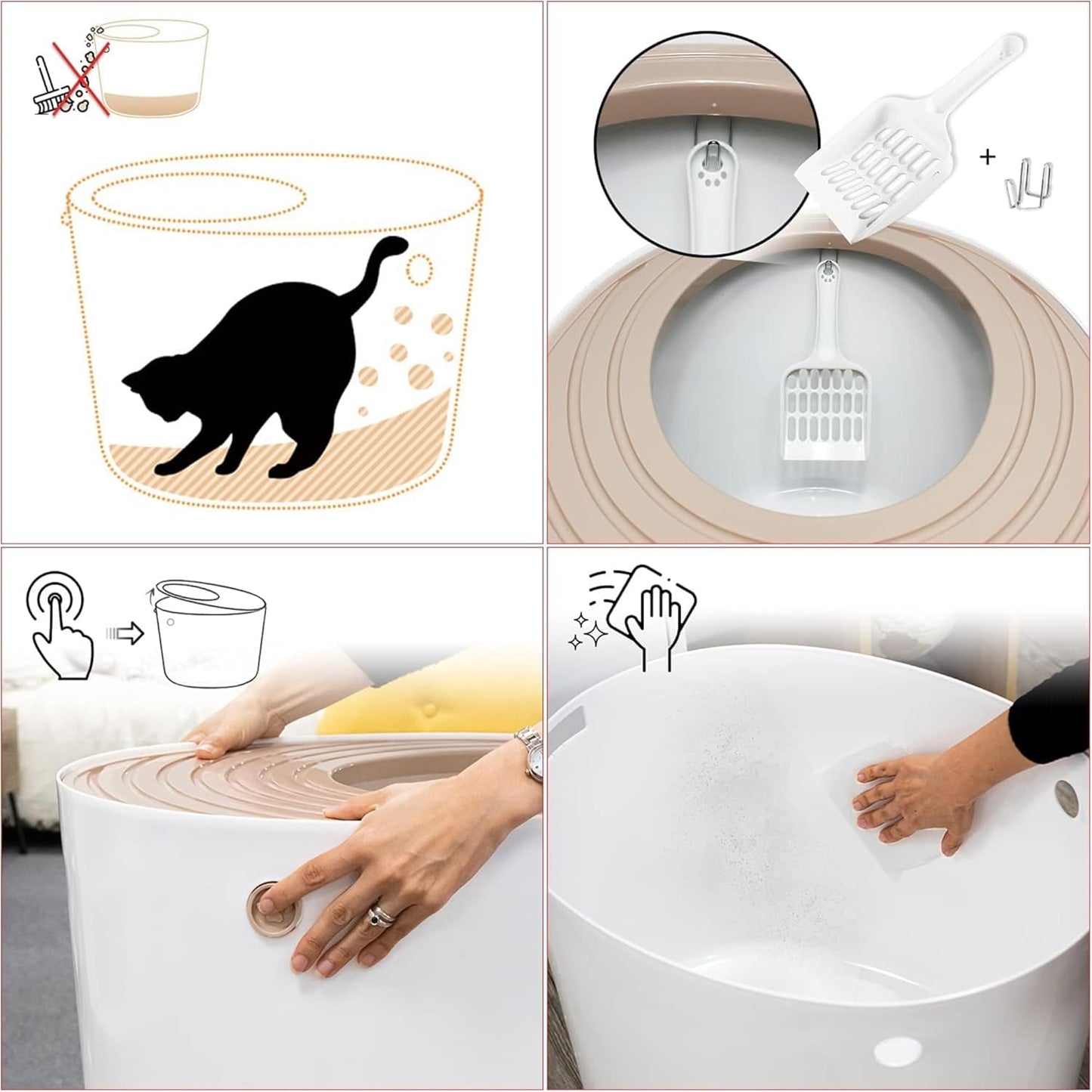 Katzentoilette PUNT-530 mit Deckel und Schaufel, Beige Gross