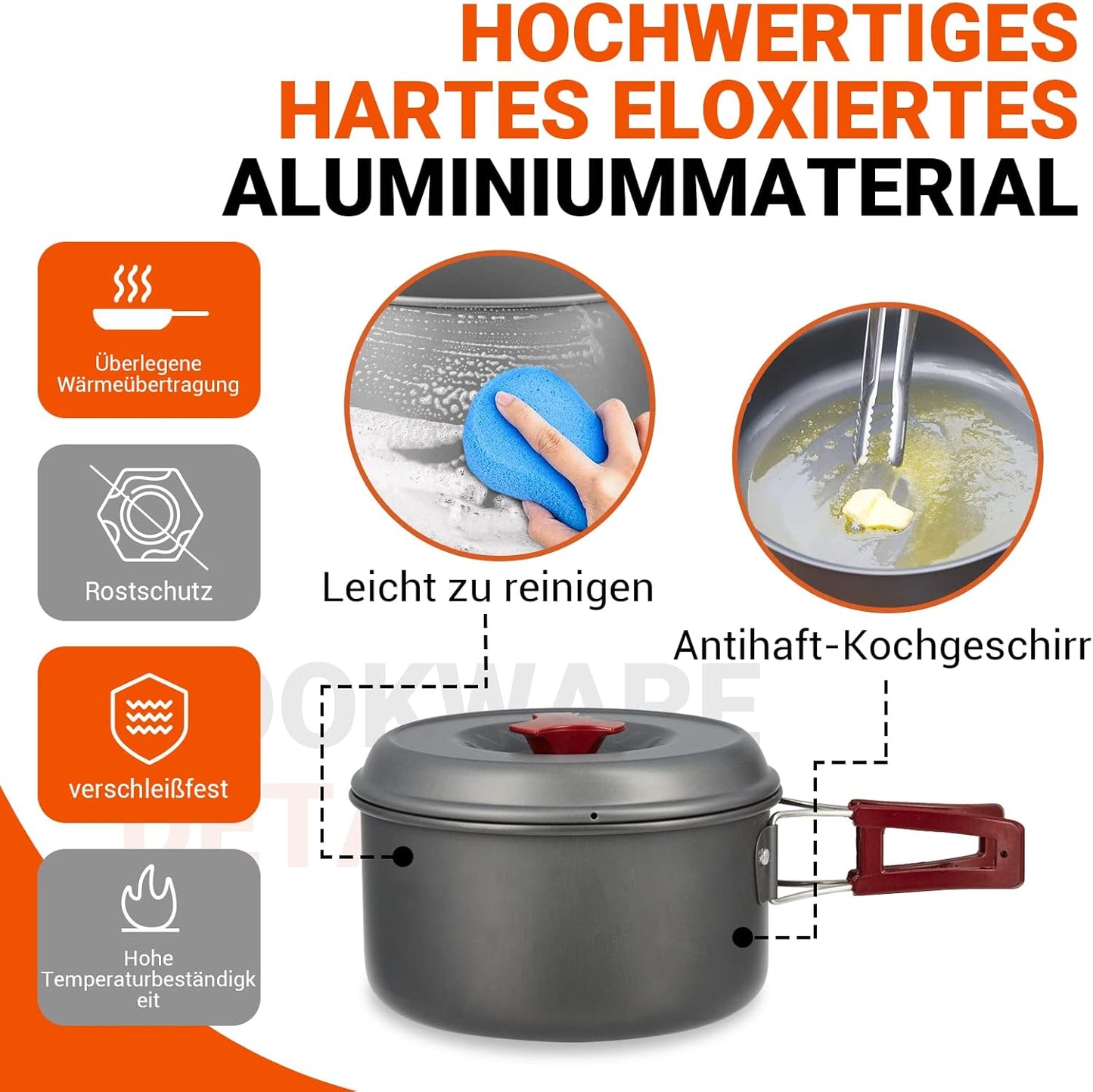 Camping Kochgeschirr Set, 2 Personen 1.6L