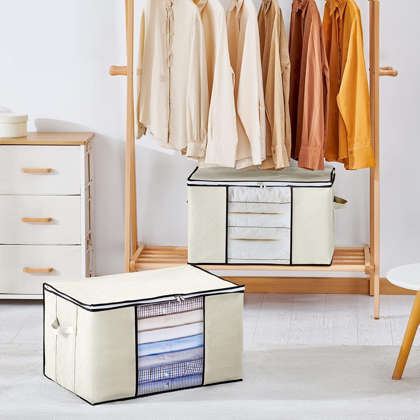 4er-Set Faltbare Aufbewahrungsboxen, 4 x 90L Creme