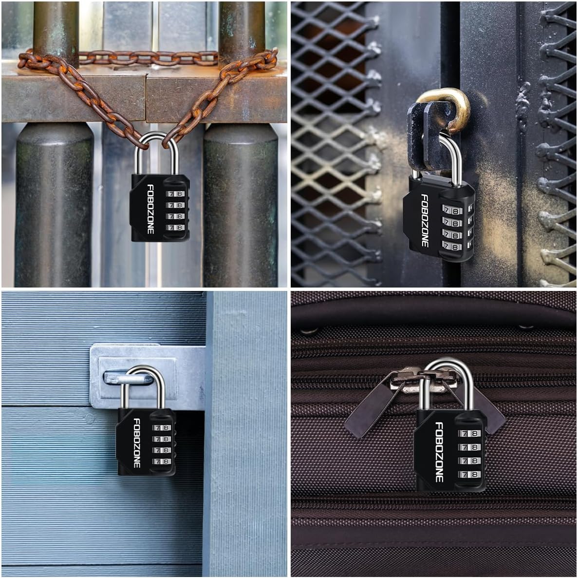 4er Zahlenschloss-Set, Schwarz 4 Pack
