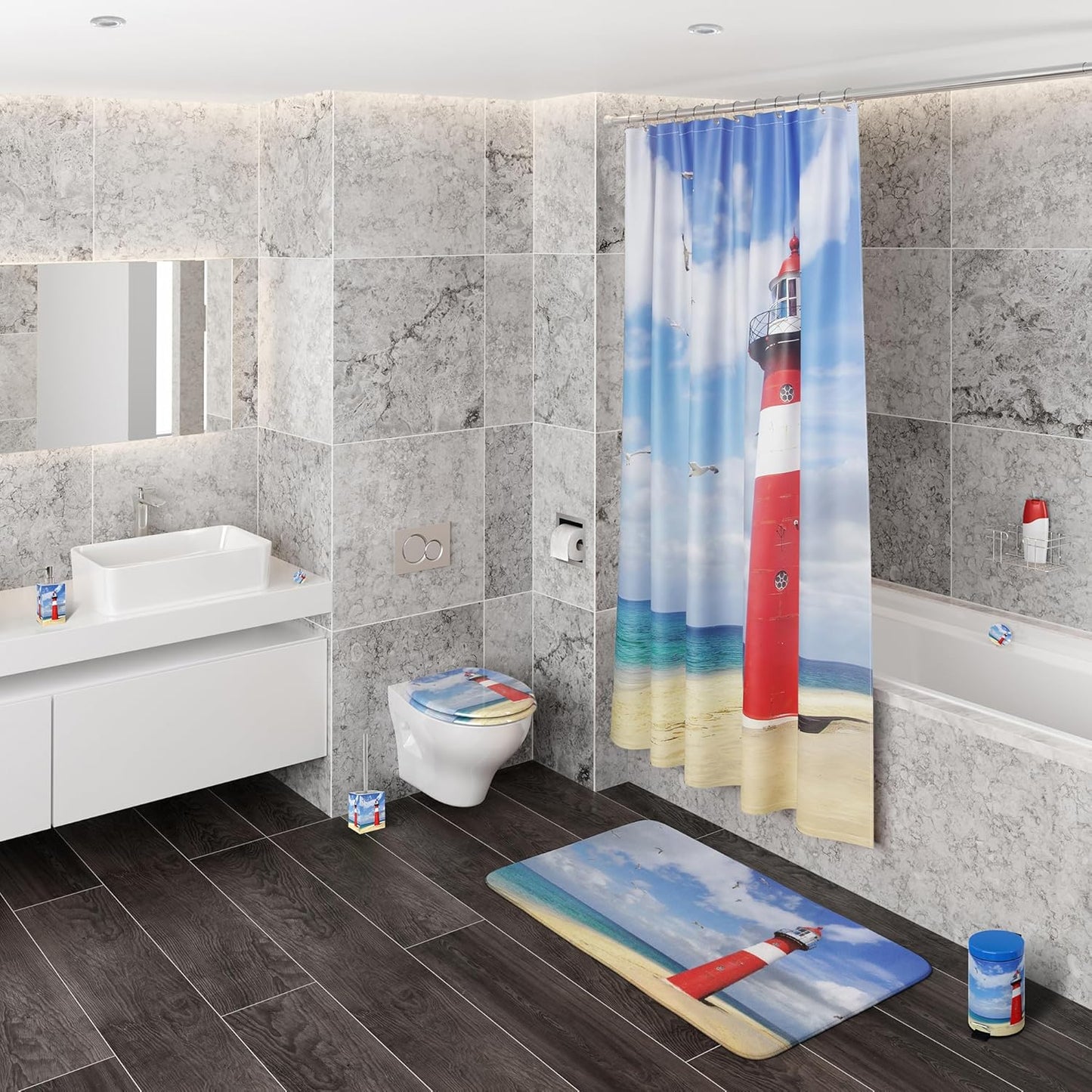 Kosmetikeimer mit Absenkautomatik und Leuchtturm-Motiv, Leuchtturm