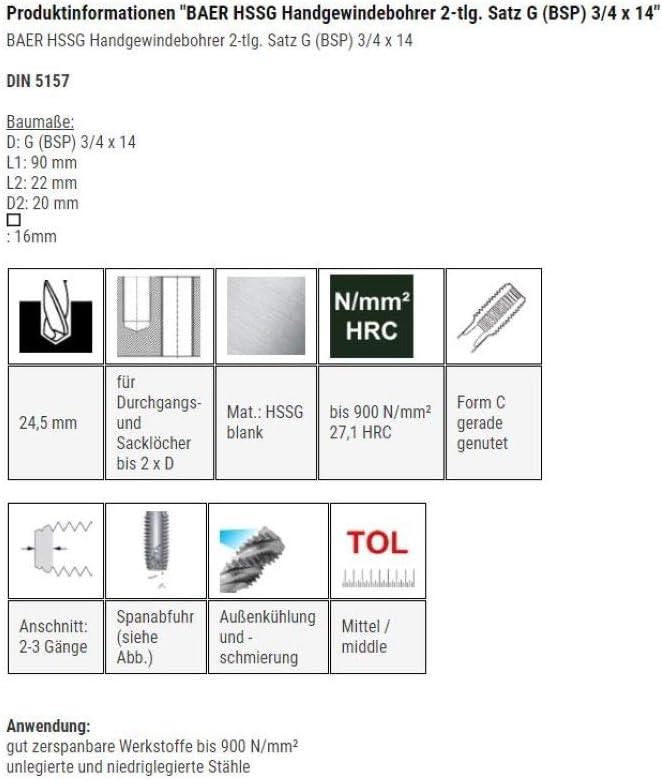 Handgewindebohrer-Set G 3/4 x 14, G (BSP) 3/4 x 14