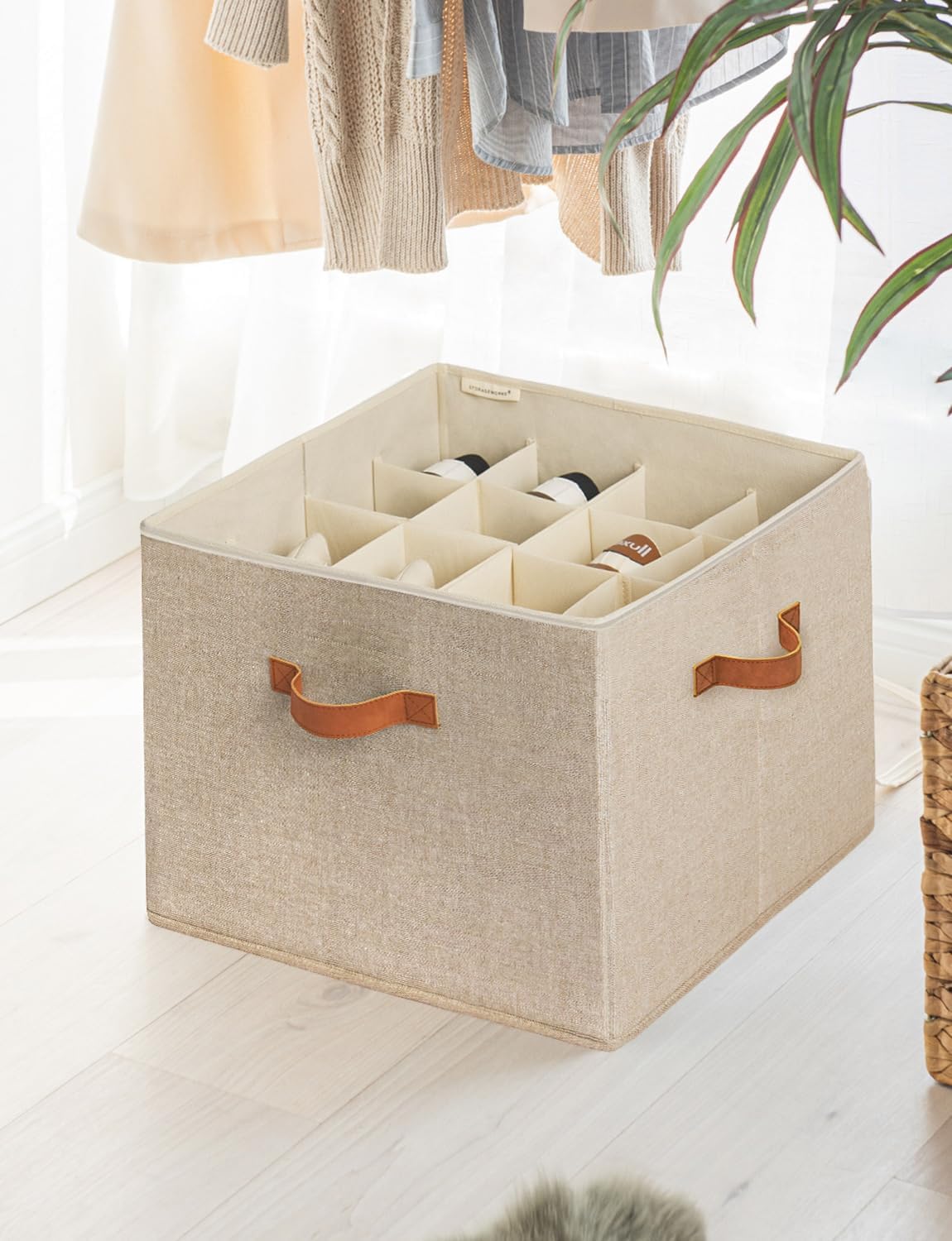 Schuhorganizer mit Deckel, Mischung aus Braun und Beige 43 x 43 x 32 cm