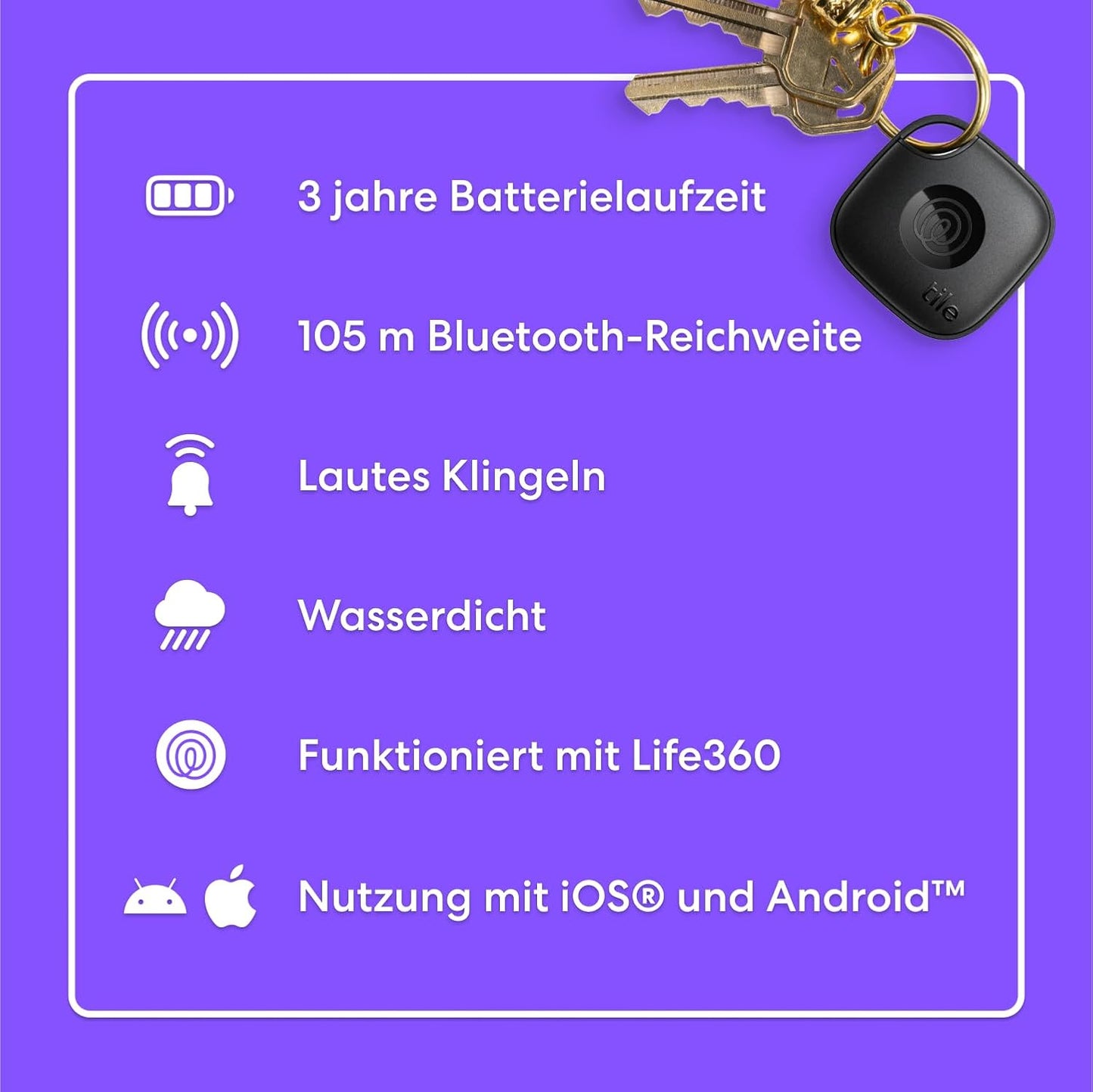 Bluetooth-Tracker Mate für Schlüssel & Gegenstände, Schwarz, 1er-Pack