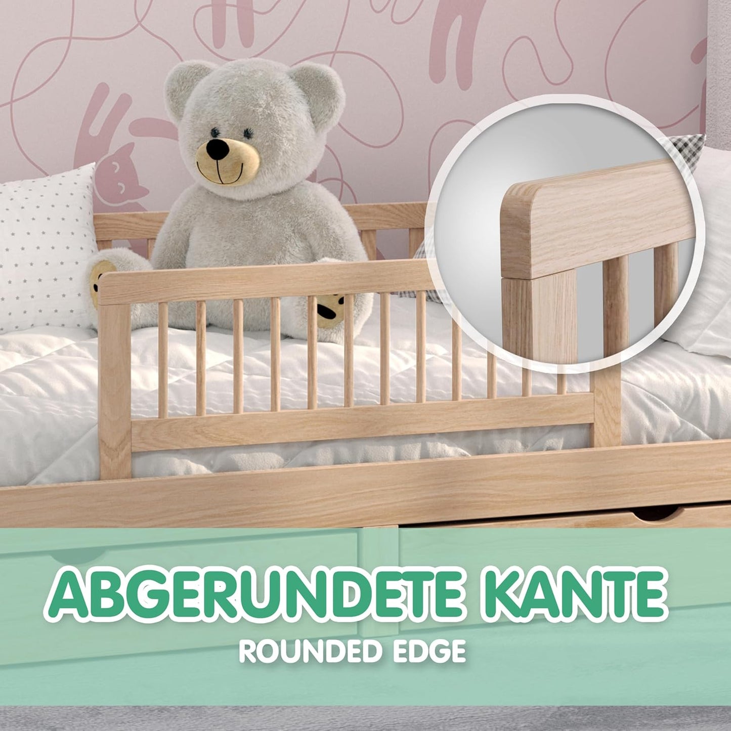 Kinder Bettgitter 90x40 cm, 90 x 40 x 5 cm Natur