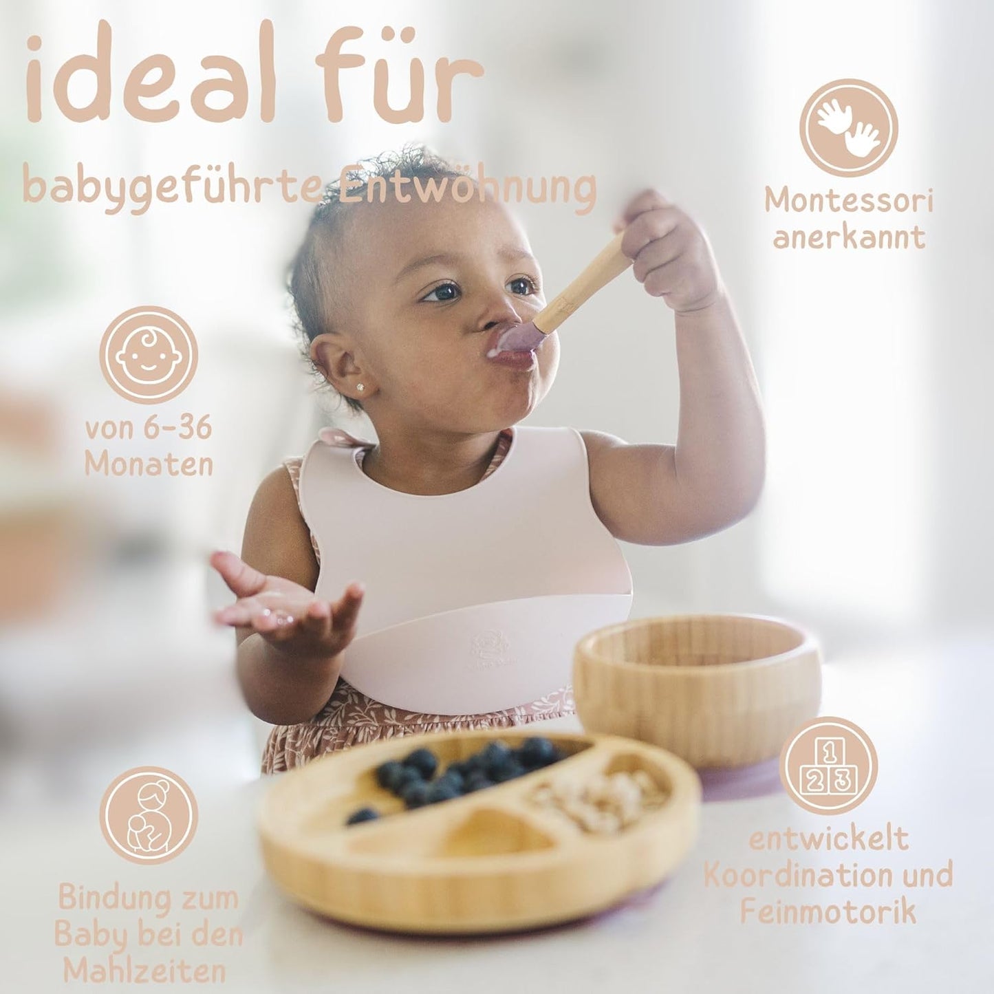 Kindergeschirr-Set mit Saugnapf, Holunderbeere