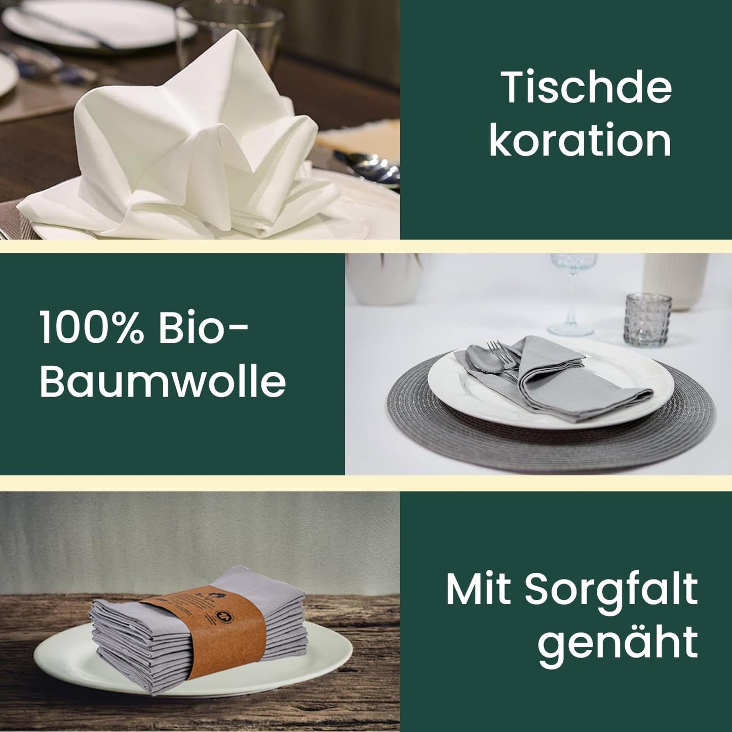 12er-Set Stoffservietten, 45 x 45 cm (12er Set) 2) Hellgrau