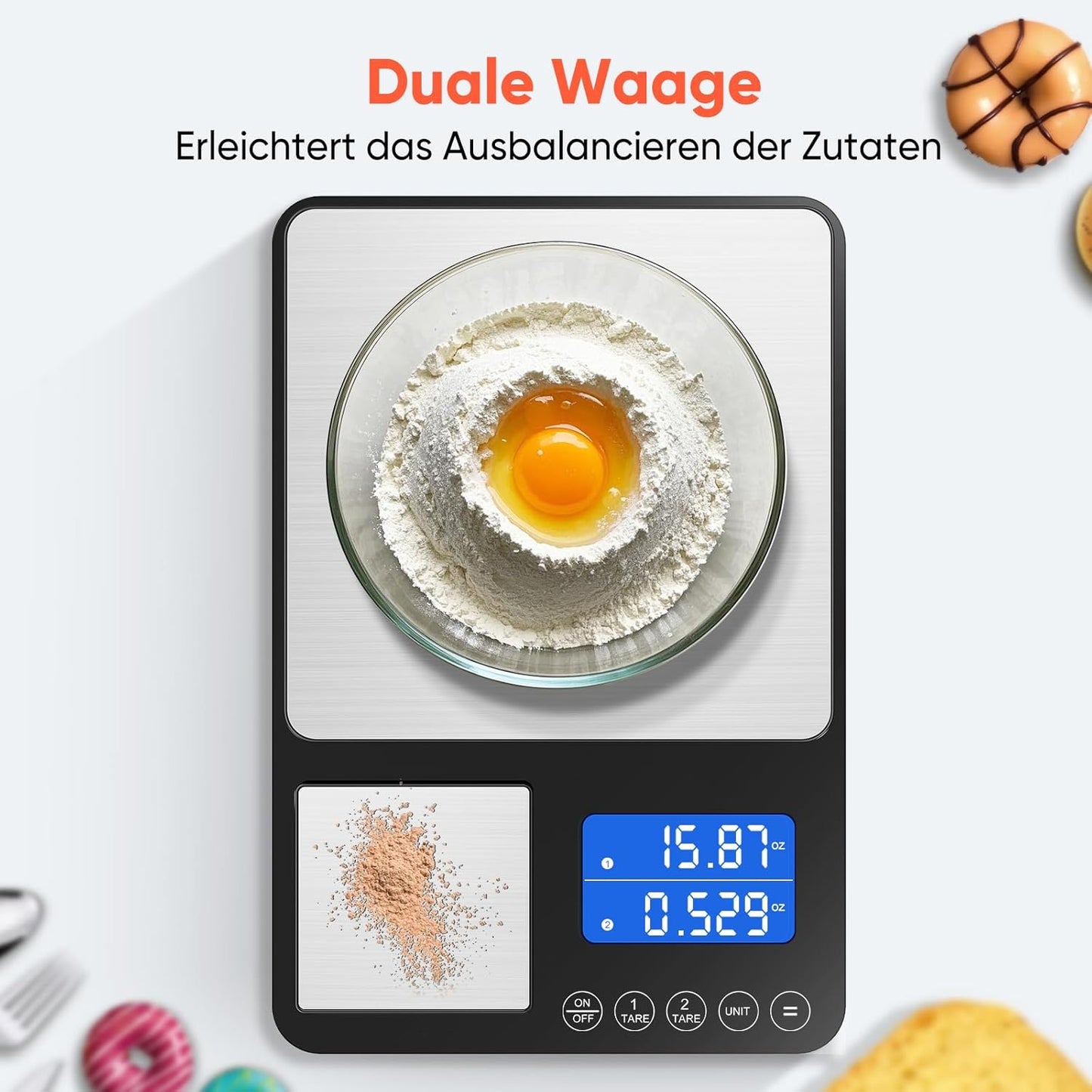 Digitale Küchenwaage mit Feinwaage, Schwarz-2