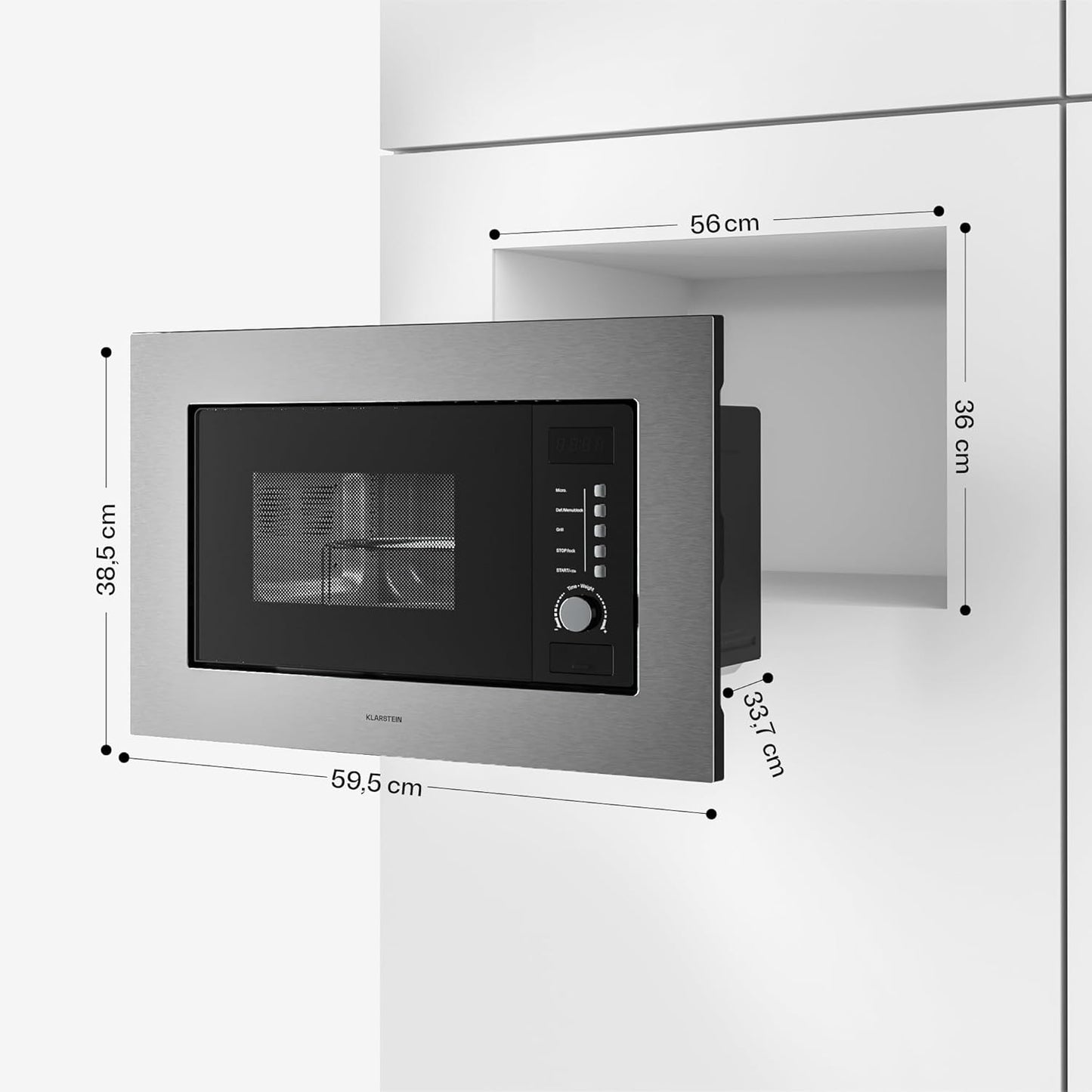 Einbaumikrowelle Verosteel mit Grill, 8 Programme, Auftaufunktion, 20L Edelstahl
