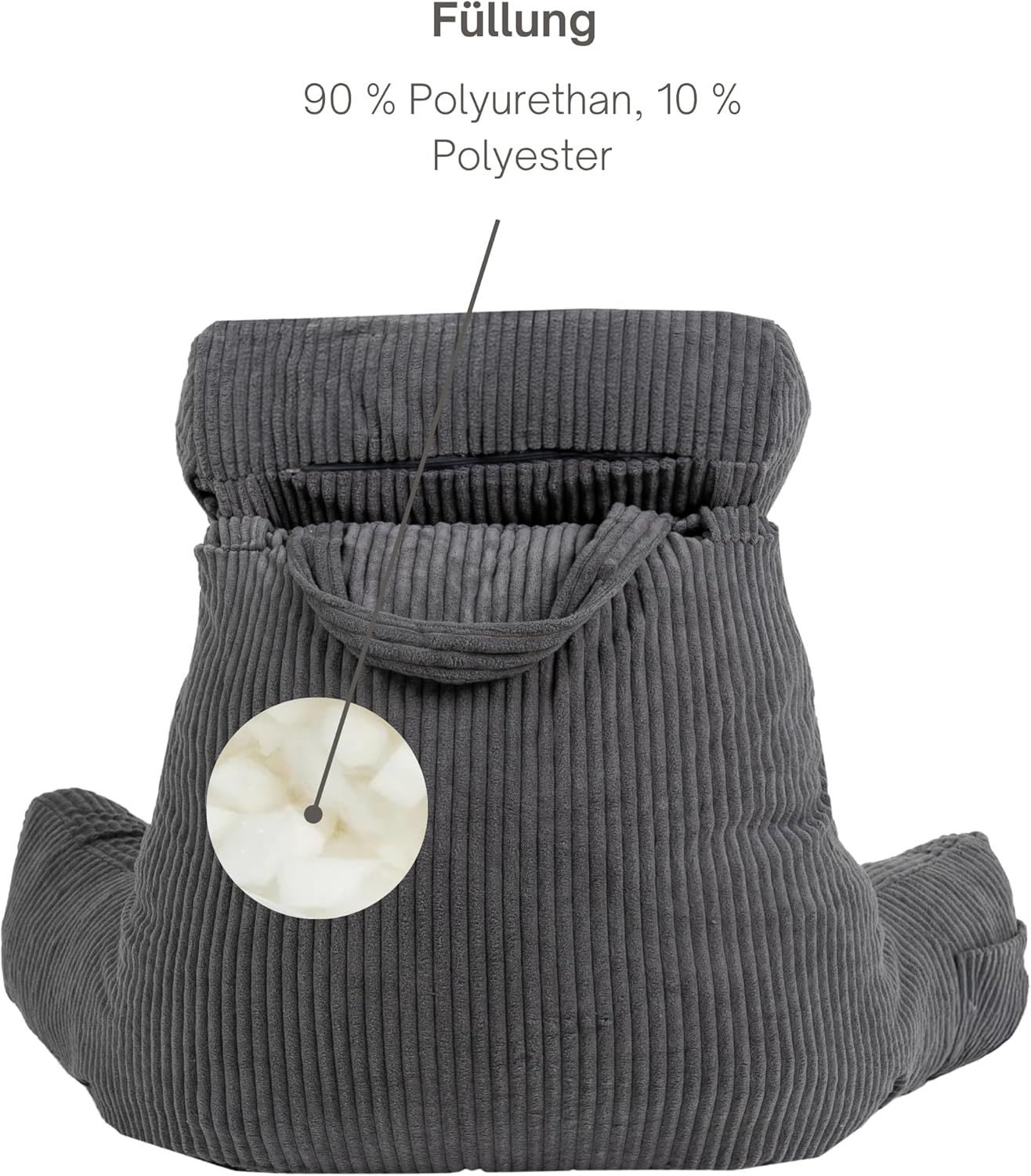 Ergonomisches Lesekissen mit Armlehnen, Kissen abnehmbar Grau - Cord-samt - Abnehmbar
