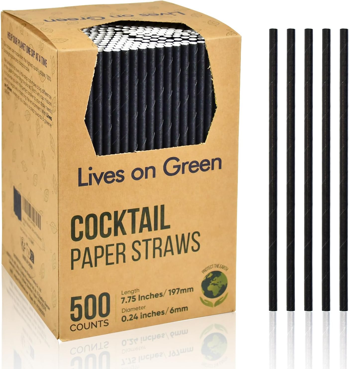Biologisch abbaubare Papier-Trinkhalme, 19,7x0,6cm - 500Stück Solide Schwarz