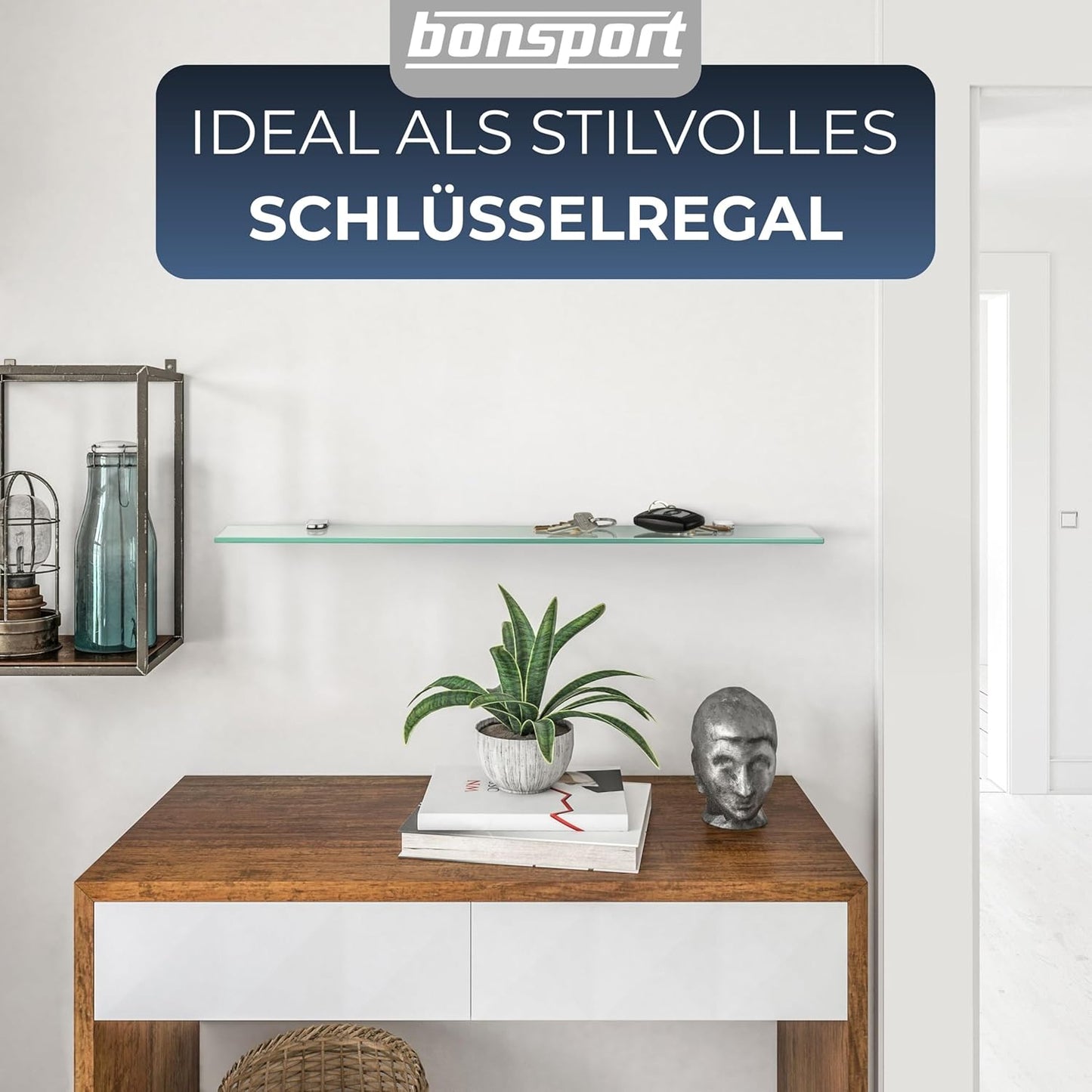 Glasregal Wandregal aus Sicherheitsglas 50cm, 50 x 10,16 x 0,6 cm Klarglas