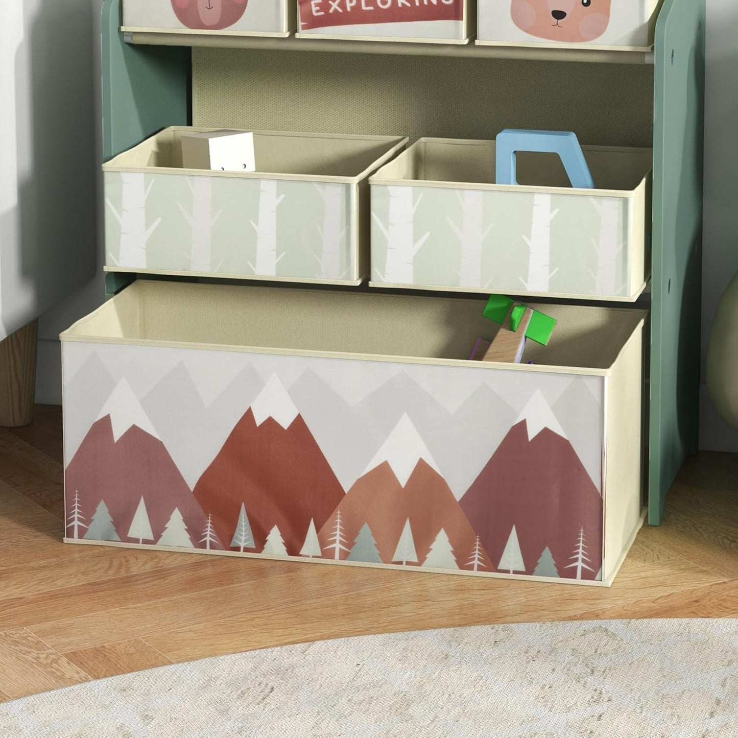 Kinderzimmerregal MDF, Vliesstoff Grün, Grün