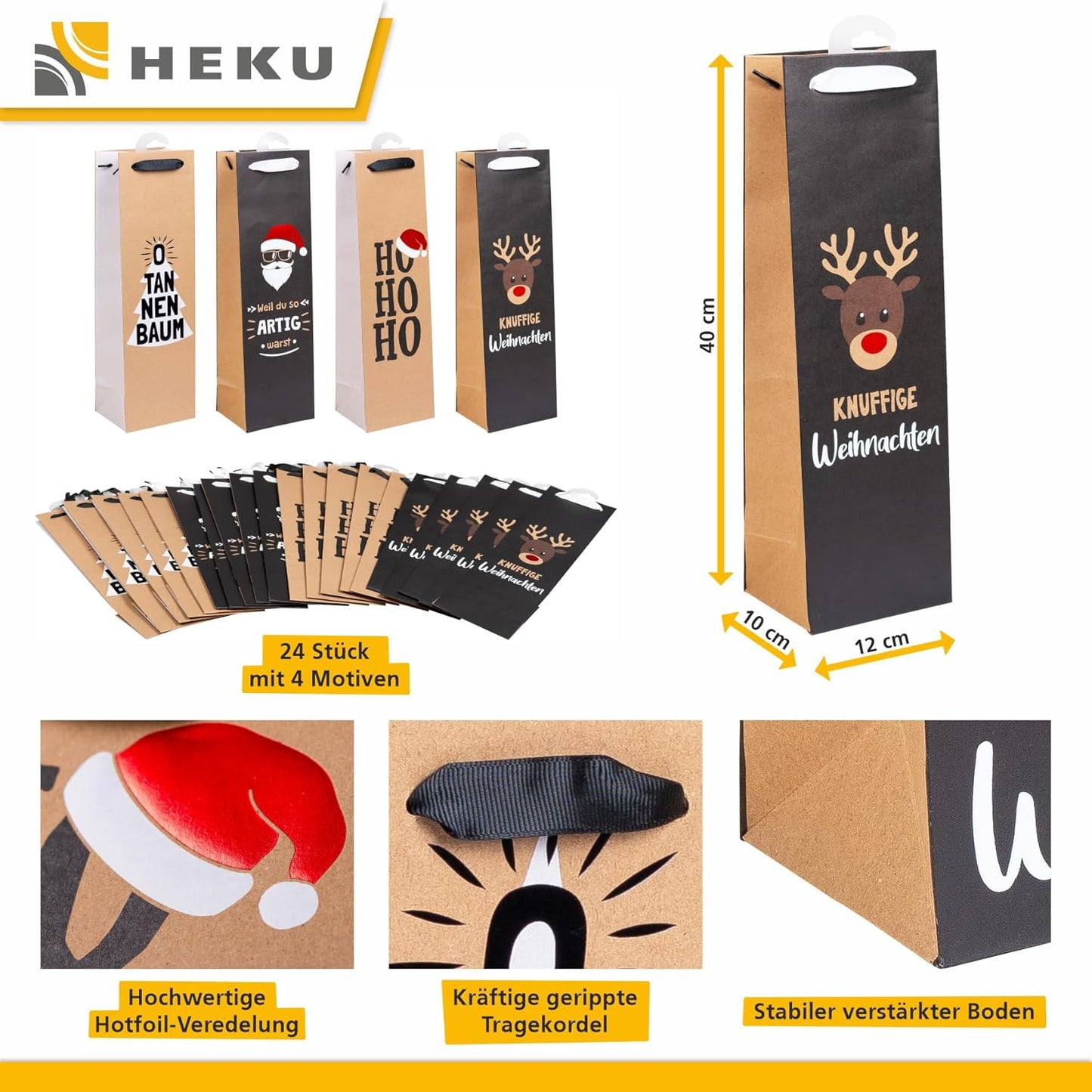 Weihnachts-Flaschentaschen-Set mit 4 Motiven, 1 stück (24er Pack) Nature X-Mas