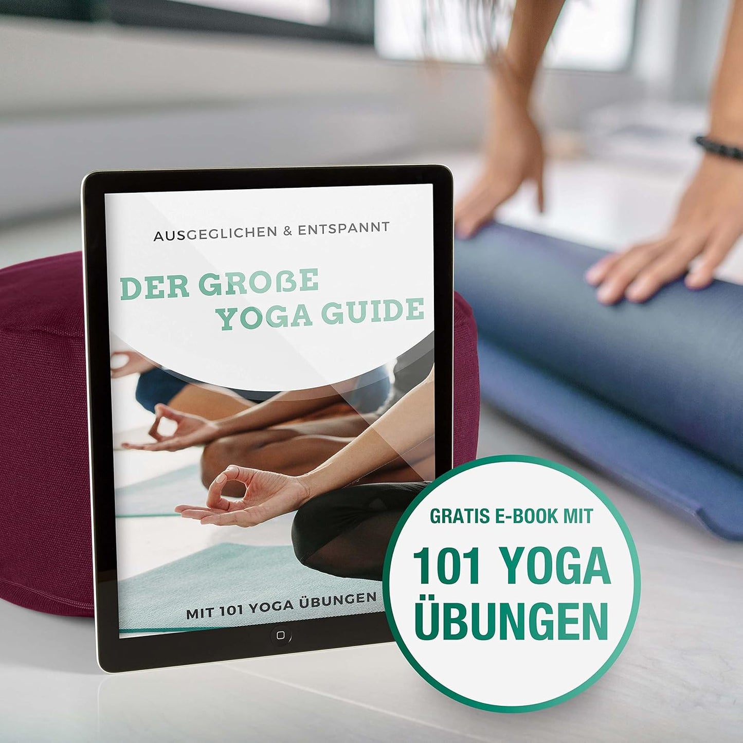 Meditationskissen-Set mit Yogagurt & E-Book, Aubergine