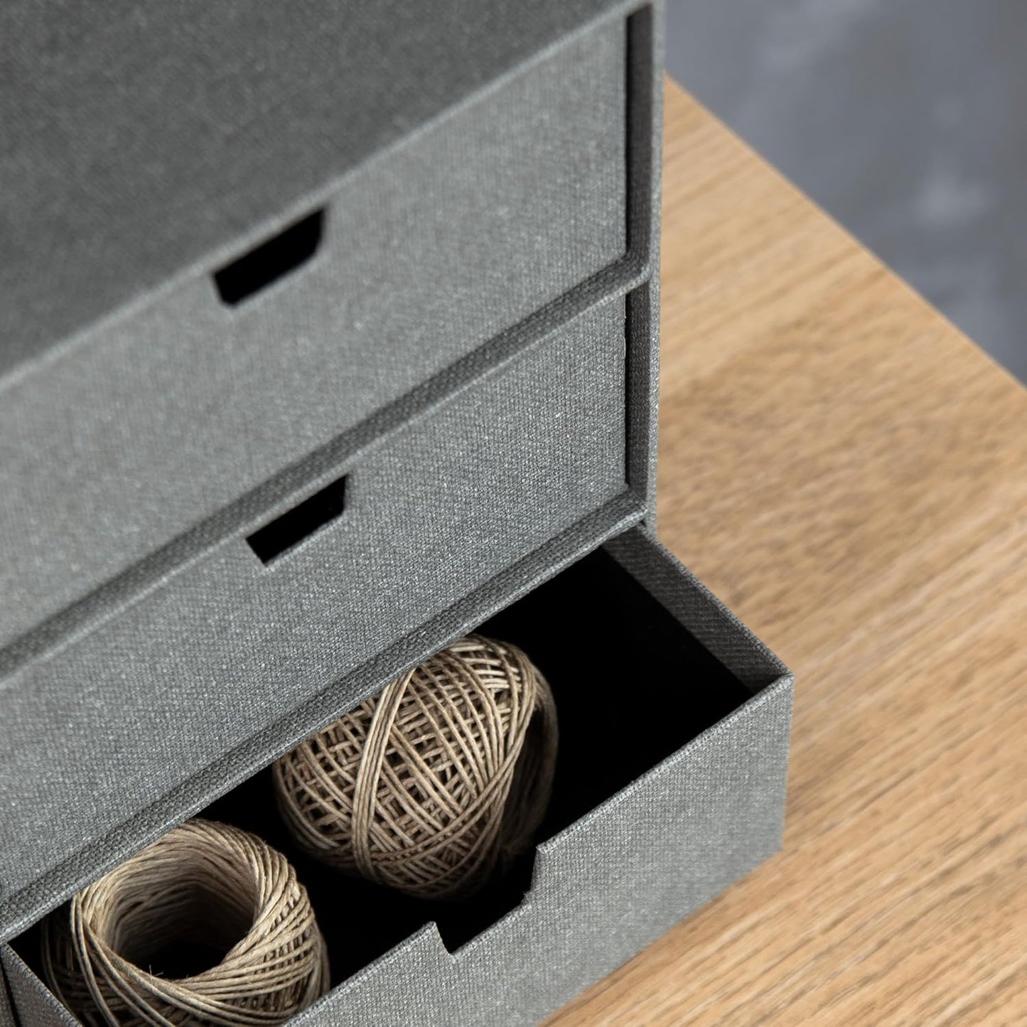 Ingrid Schubladenbox mit 3 Fächern, Dunkelgrau Leinenoptik