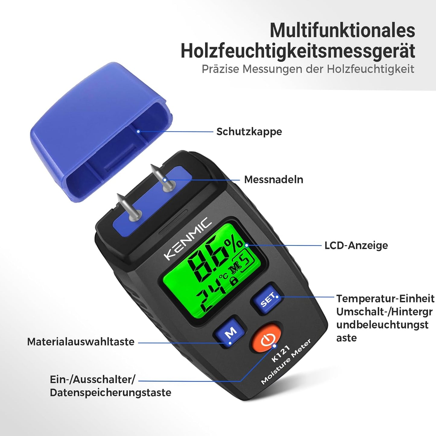 Tragbarer Feuchtigkeitsmesser mit LCD-Display