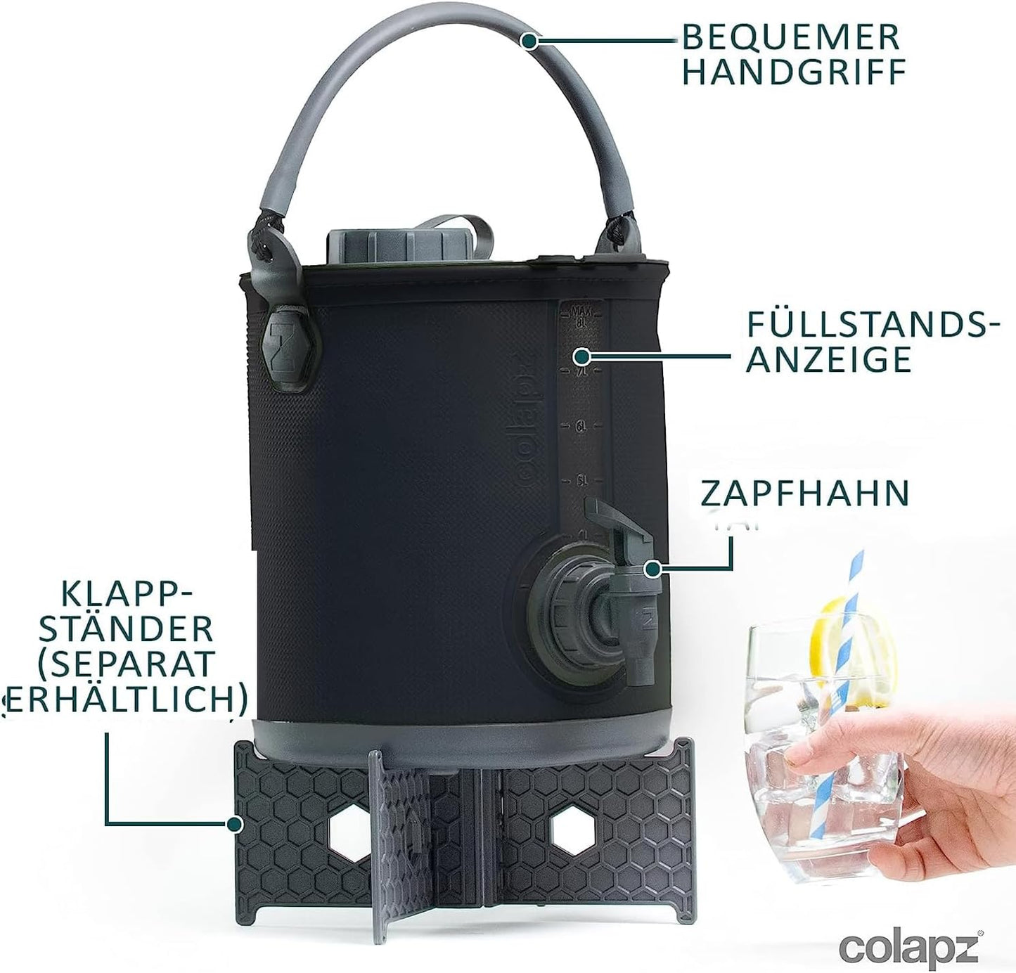 2-in-1 Faltbarer Wasserkanister mit Hahn, 8l, Grau
