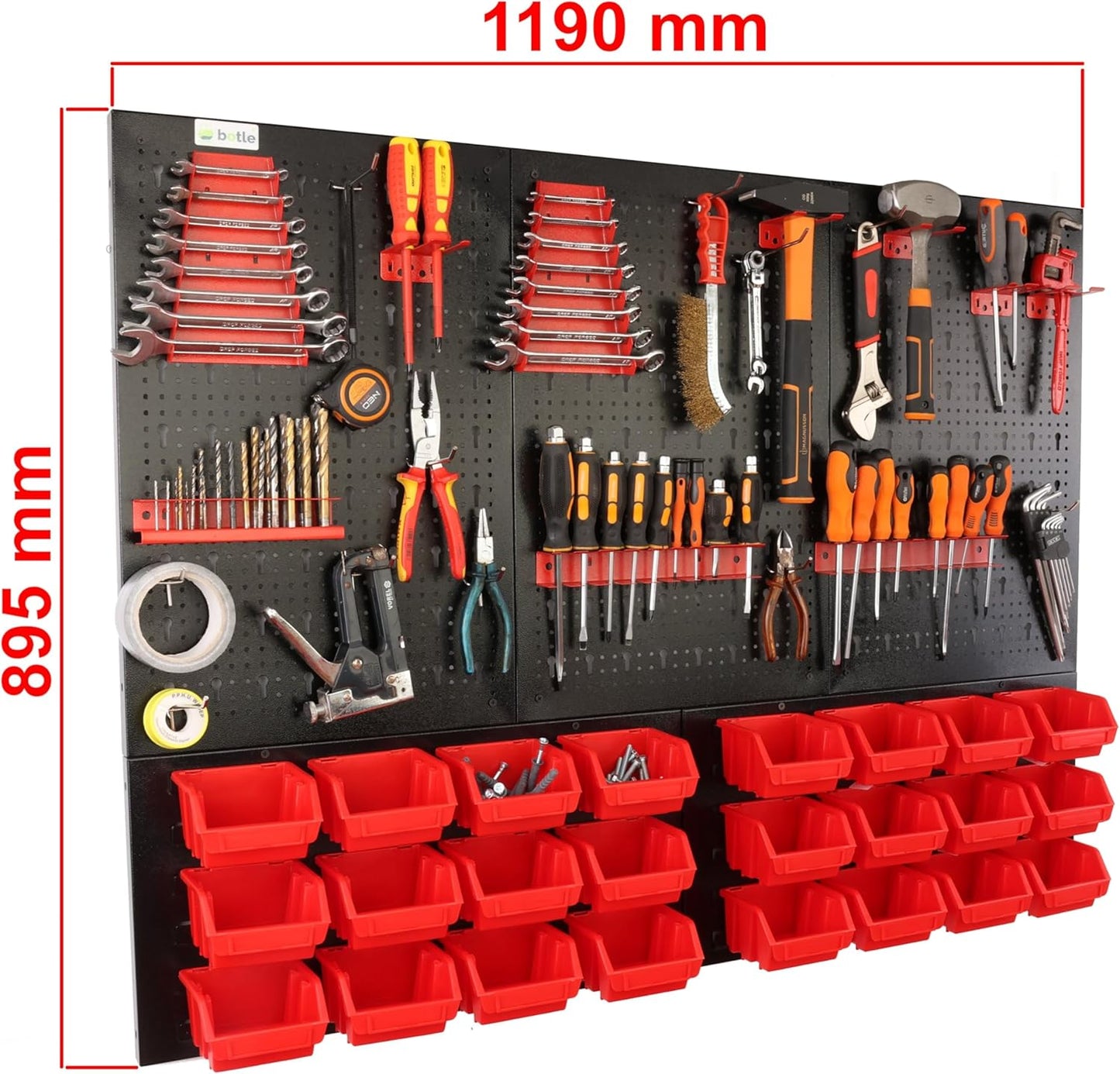 51-teiliges Werkzeugwand-Set mit Stapelboxen und Werkzeughalter, Mix 4, Rot MIX 4