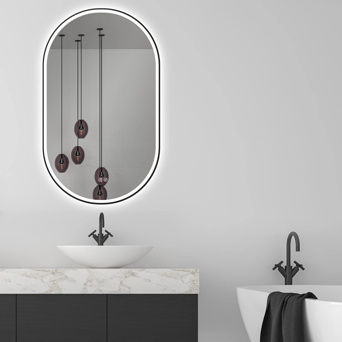 LED Badezimmerspiegel Oval mit Antibeschlag, Schwarz 3_beschlagfrei ; Oval 45x75cm Beschlagfrei