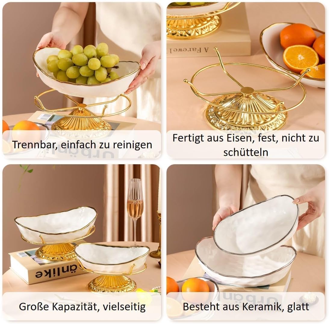 Obstschale mit Ständer, Gold