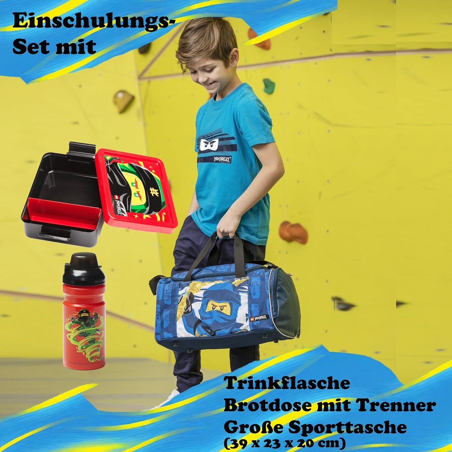 Schulranzen-Set für Grundschüler (9-teilig), Blau 9-teiliges Set mit Sporttasche