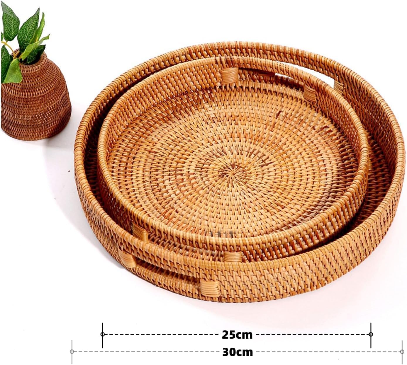 Rattan Serviertablett-Set mit Griffen (2er-Set), 2er-set: 25 Cm, 30 Cm