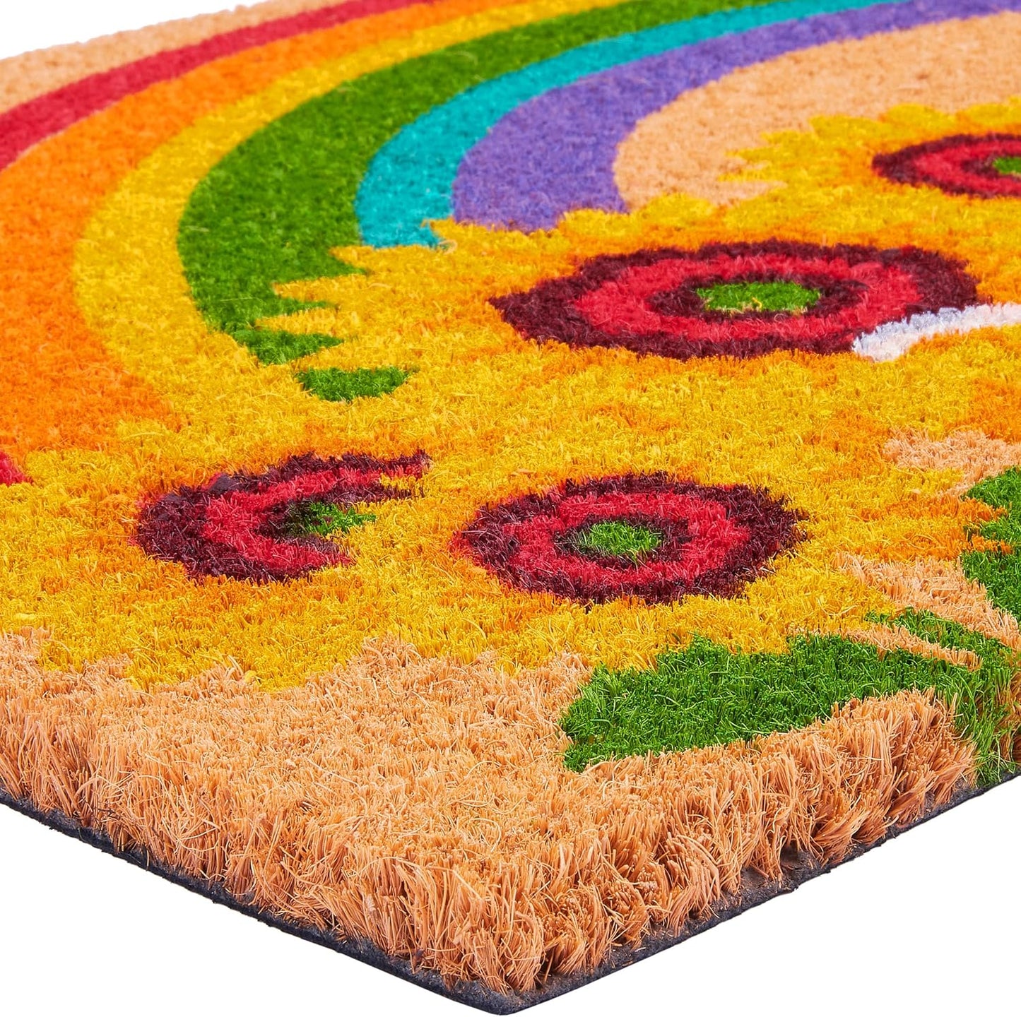 Antirutsch Fussmatte, Welcome - Sonnenblumen und Regenbogen