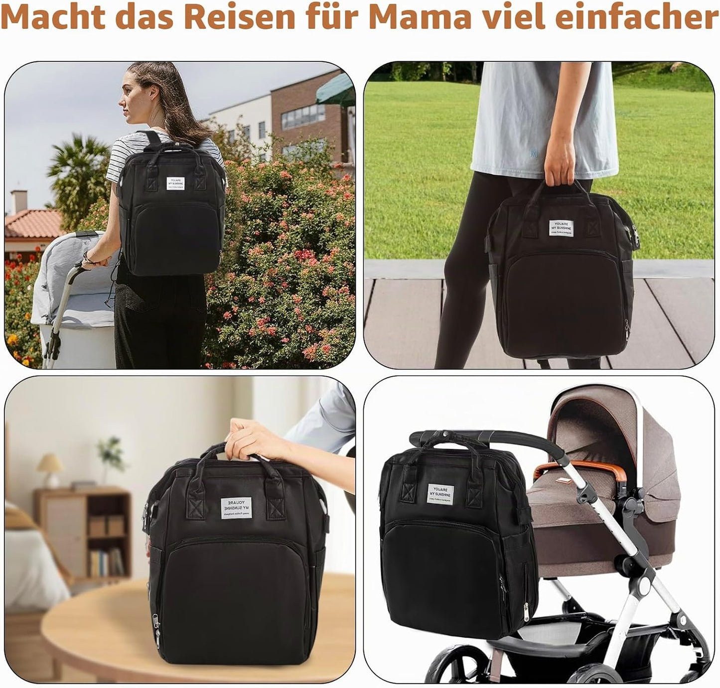 Wickelrucksack mit Isolierten Flaschentaschen, Schwarz