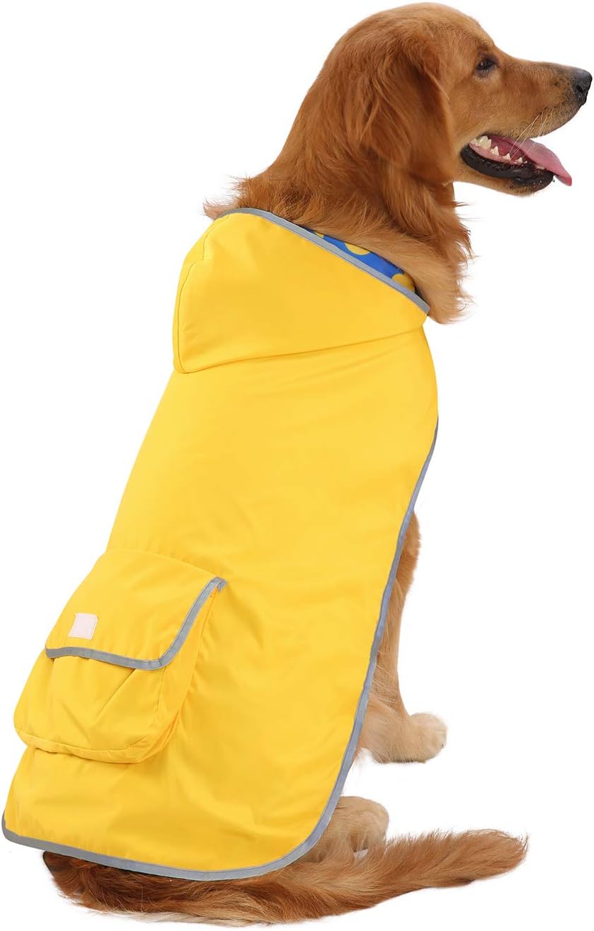 Wendbarer Hunde-Regenmantel mit Kapuze, Large Enten/Gelb.
