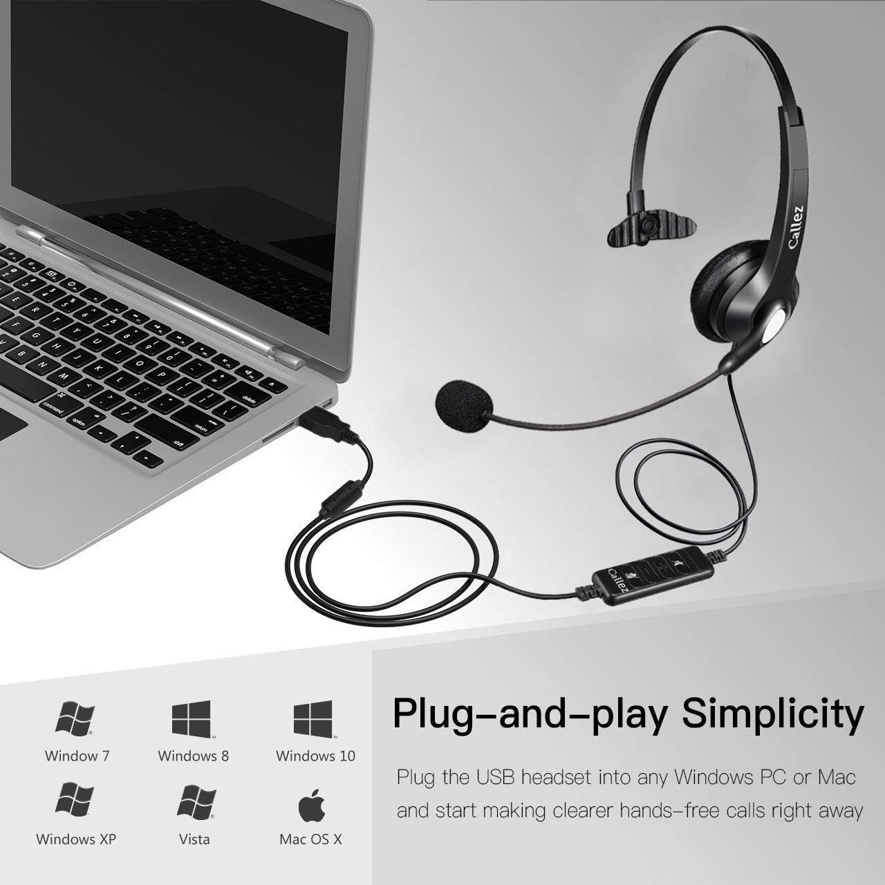 USB Headset mit Mikrofon & Noise Cancelling, Grau